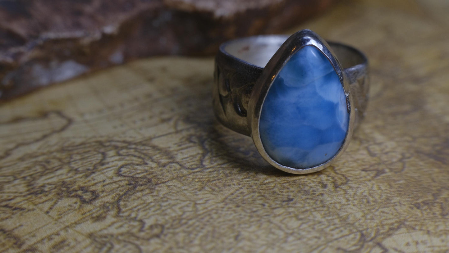Victorian Era Pirate Inspired Larimar and Silver Ring Size US 7.25
