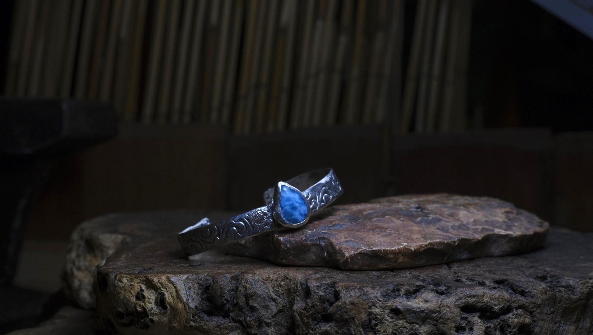 Hand Crafted Sterling Silver And Larimar Cuff Bracelet