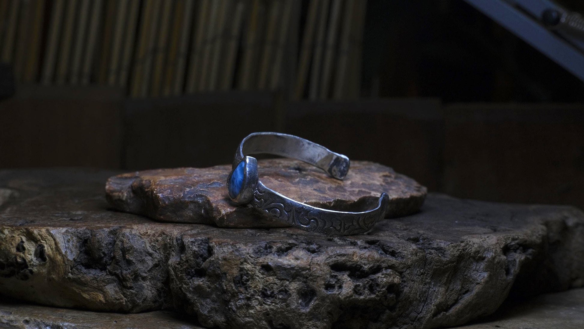 Hand Crafted Sterling Silver And Larimar Cuff Bracelet