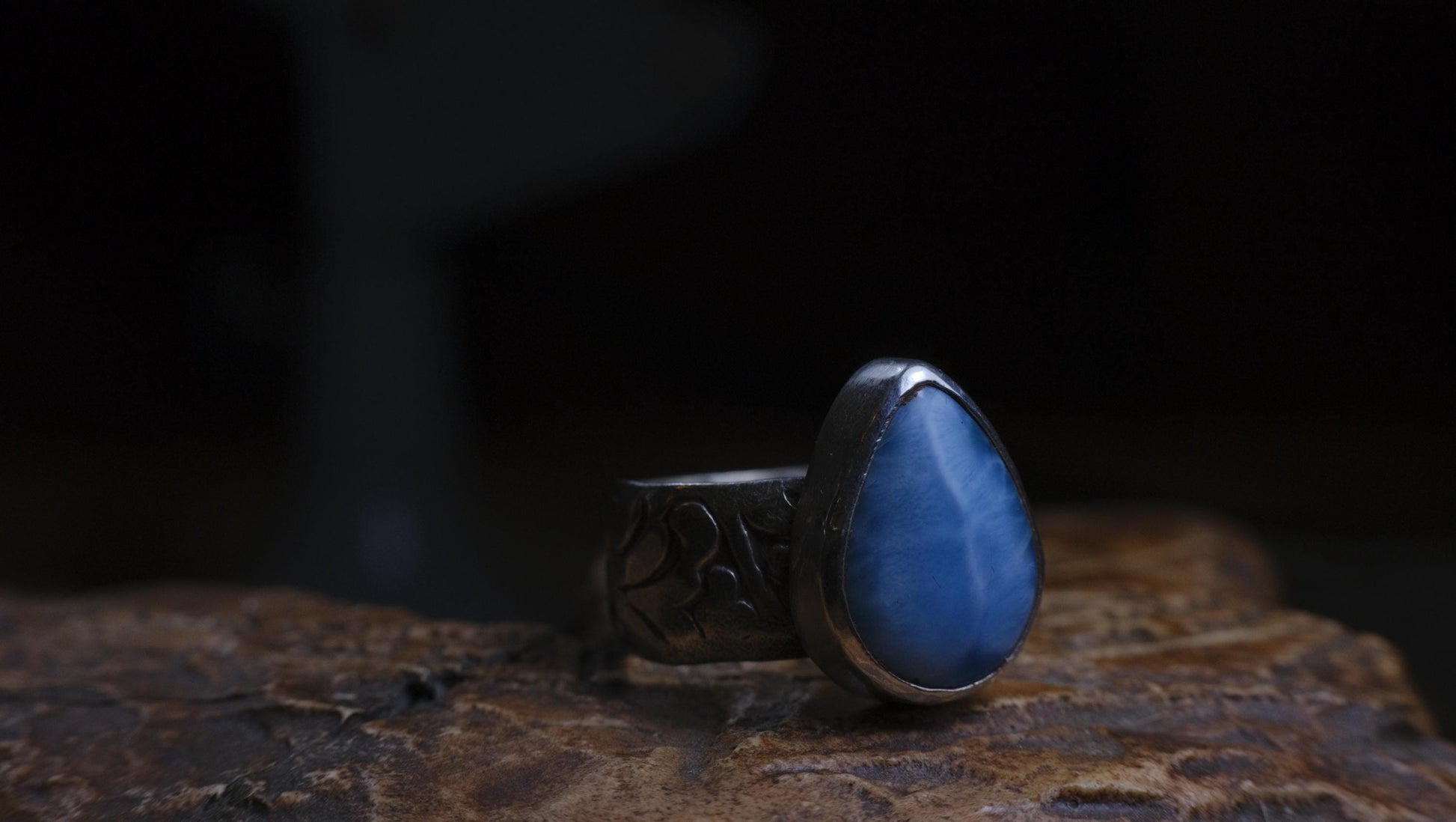 Larimar and Sterling Silver Pirate Inspired Wide Banded Ring Size US 7.25