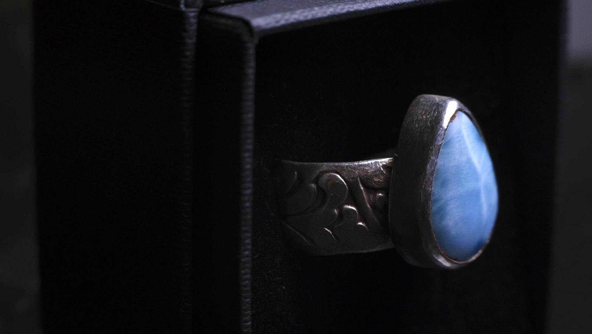 Larimar and Sterling Silver Pirate Inspired Wide Banded Ring Size US 7.25