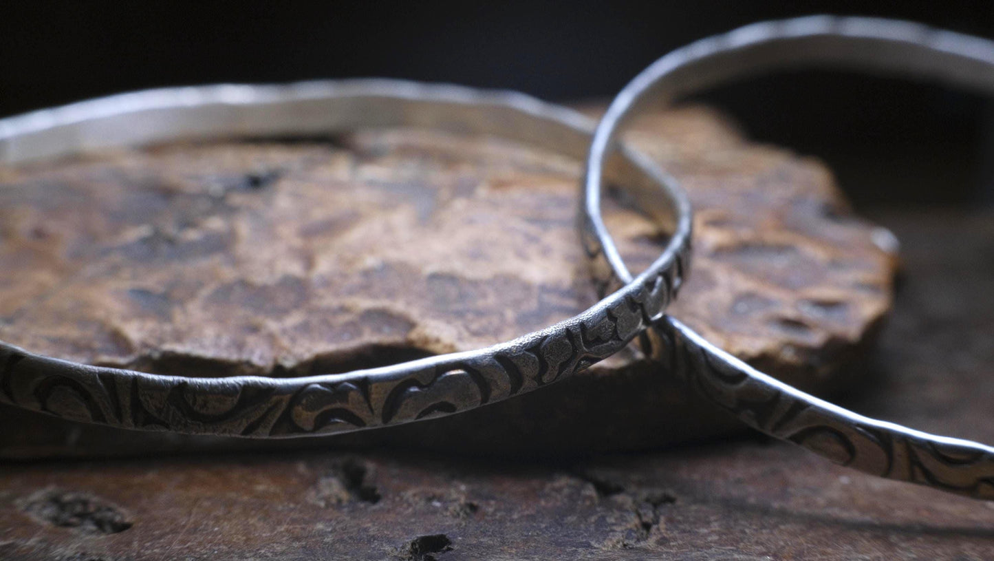 Double Bangles in Sterling Silver with Arabesque Motif Made to Order
