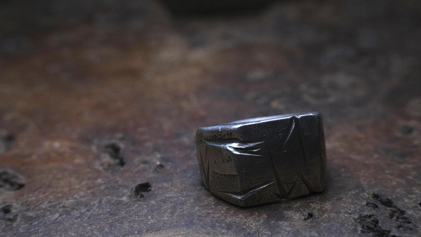 Handcrafted Sterling Silver Textured Signet Ring US Size 9