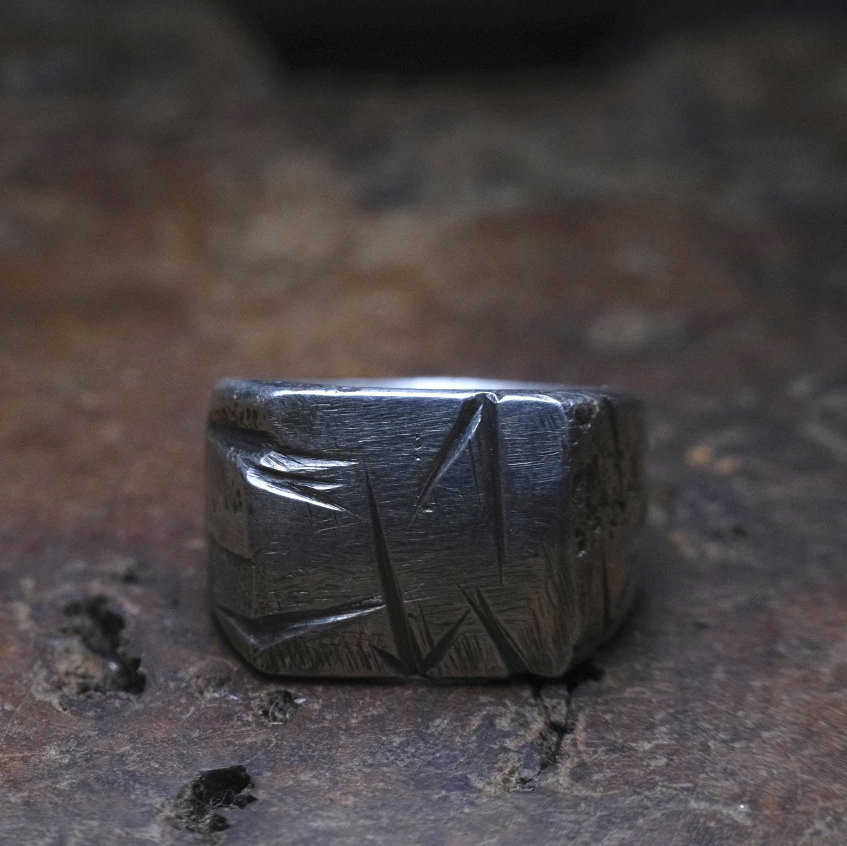 Handcrafted Sterling Silver Textured Signet Ring US Size 9