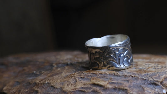 Arabesque Motif Pirate Treasure Sterling Silver Ring US Size 7