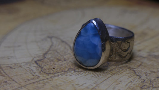 Victorian Era Pirate Inspired Larimar and Silver Ring Size US 7.25