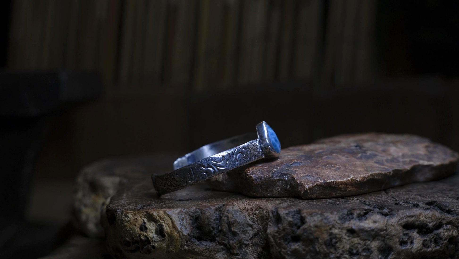 Hand Crafted Sterling Silver And Larimar Cuff Bracelet