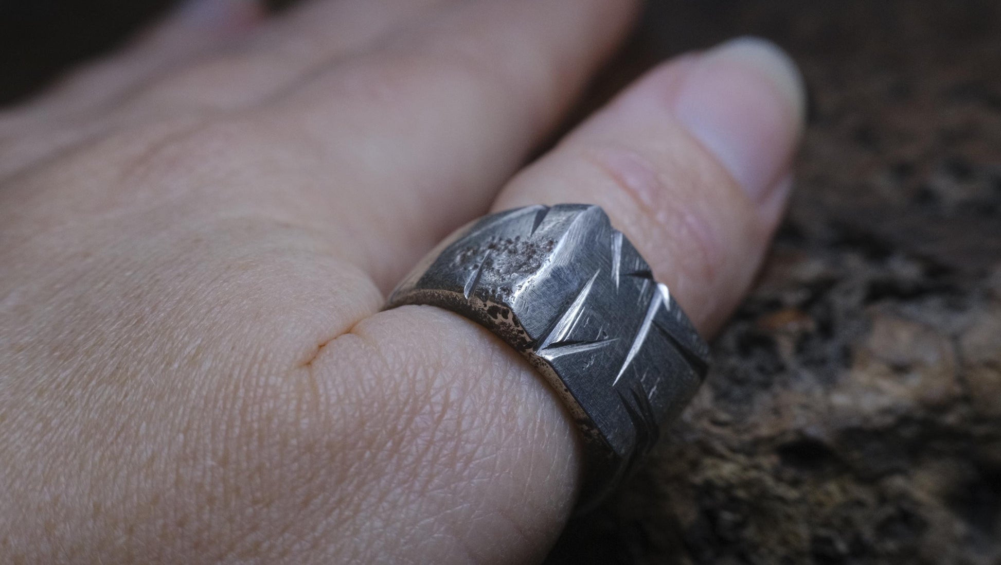 Handcrafted Sterling Silver Textured Signet Ring US Size 9