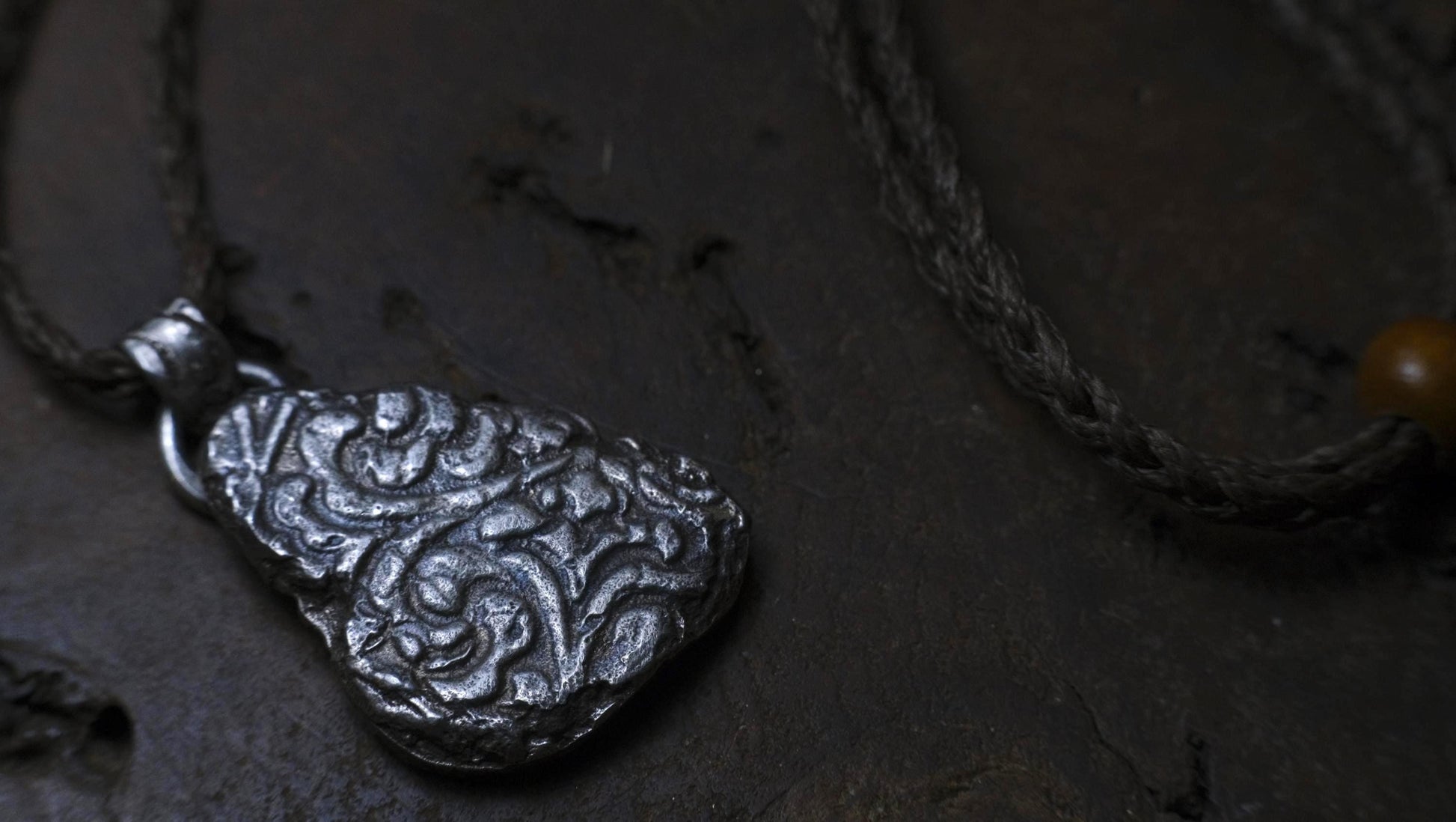 Handmade Sterling Silver Textured Pendant on Adjustable Cord