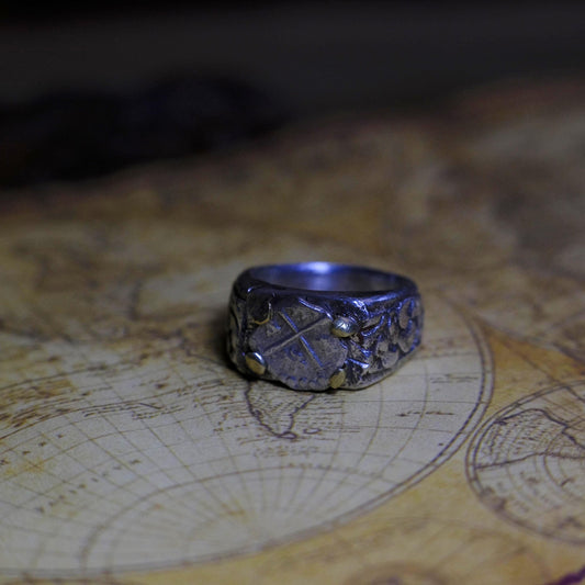 14ct Gold Set Late 1600's 1/2 Real on Sterling Silver Ring