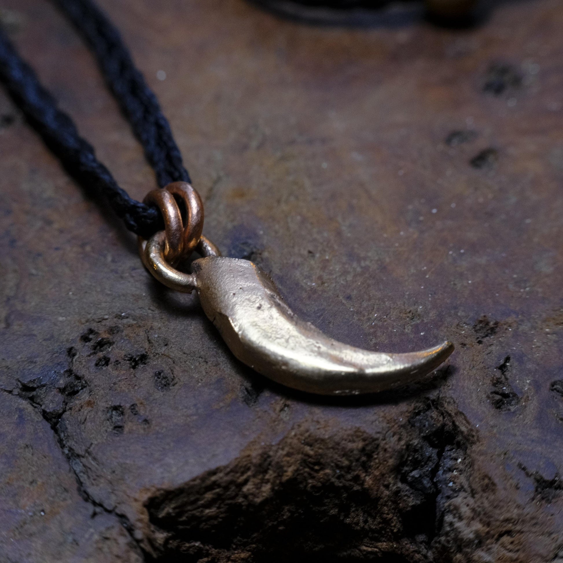 Brass Wedge Tailed Eagle Talon Small Pendant with Adjustable Hand Woven Style Necklace