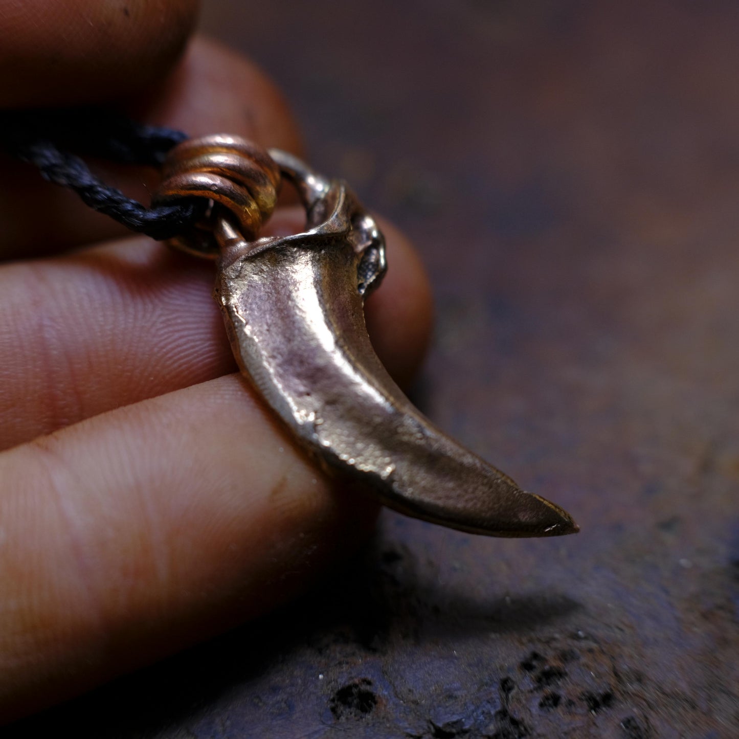 Brass Wolf Claw Pendant with Adjustable Hand Woven Style Necklace