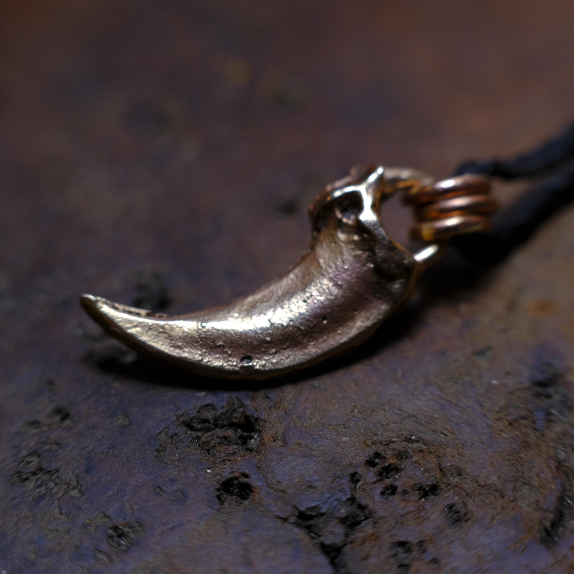 Brass Wolf Claw Pendant with Adjustable Hand Woven Style Necklace
