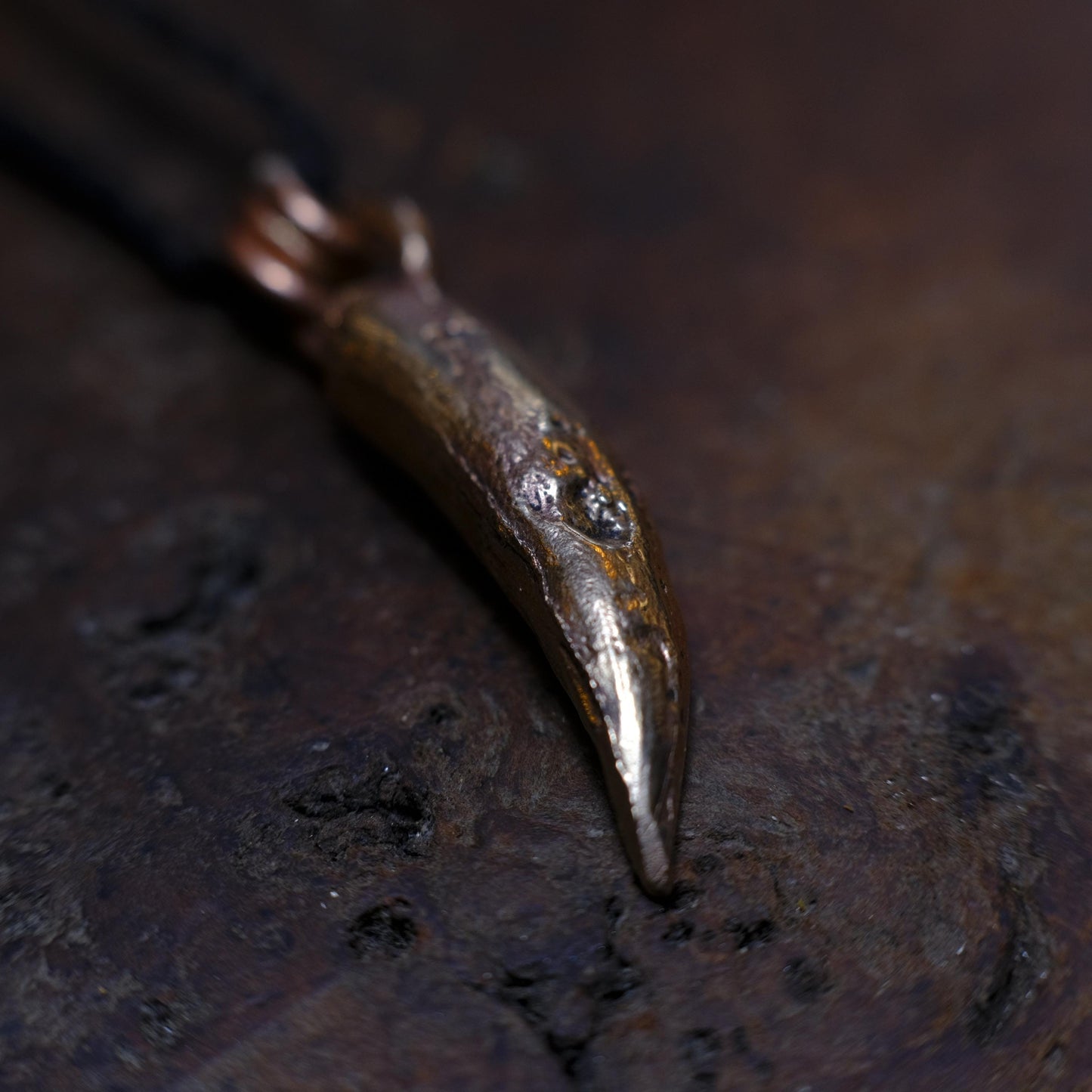 Brass Crocodile Tooth Pendant with Adjustable Hand Woven Style Necklace