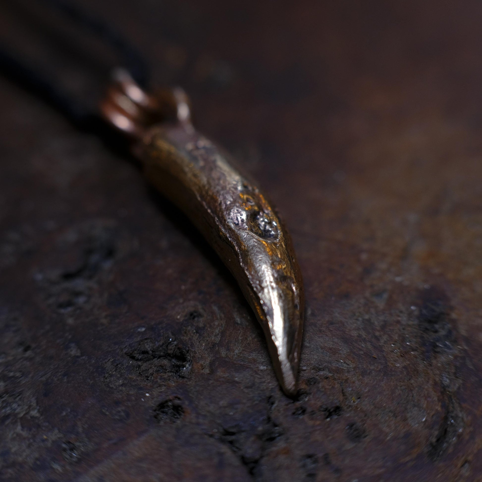 Brass Crocodile Tooth Pendant with Adjustable Hand Woven Style Necklace