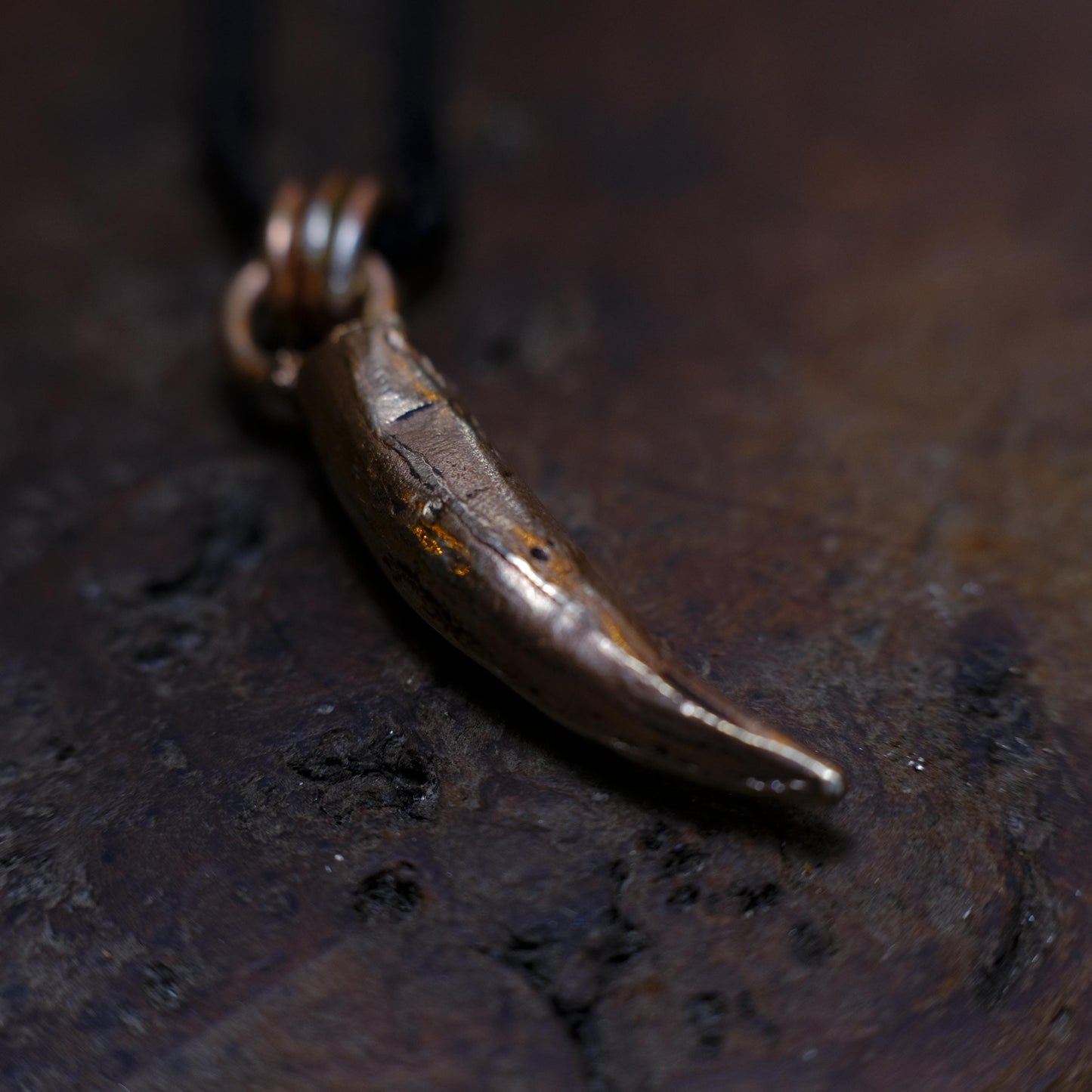 Brass Crocodile Tooth Pendant with Adjustable Hand Woven Style Necklace