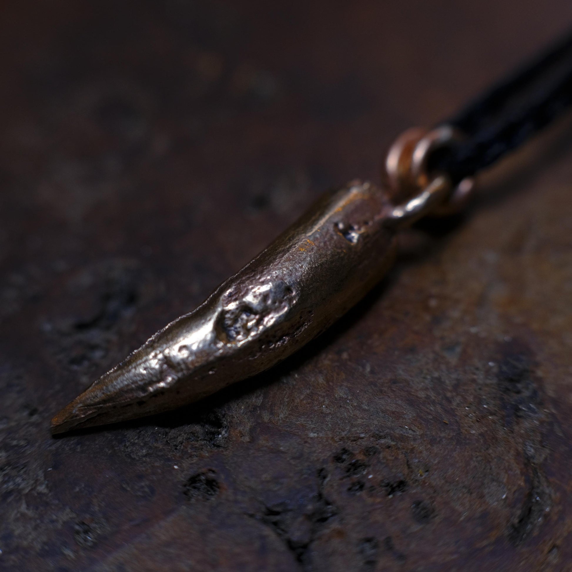 Brass Crocodile Tooth Pendant with Adjustable Hand Woven Style Necklace