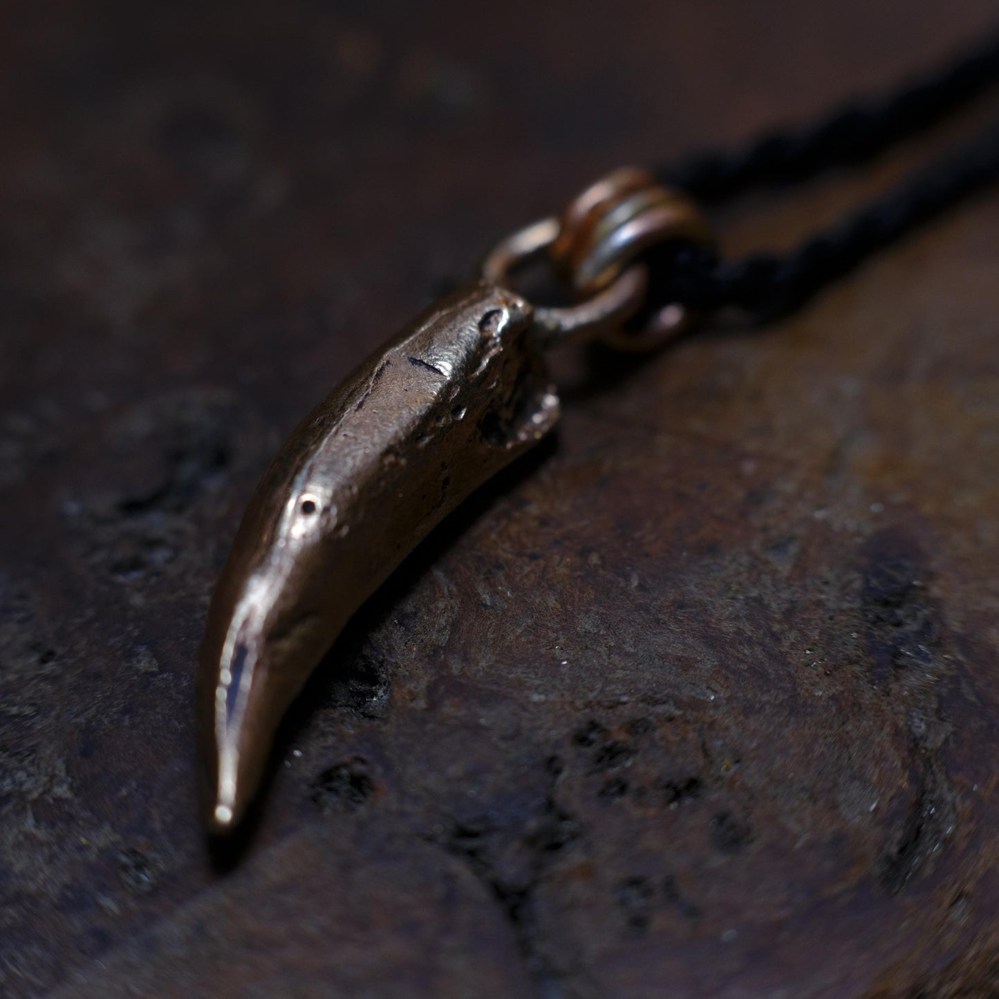 Brass Crocodile Tooth Pendant with Adjustable Hand Woven Style Necklace