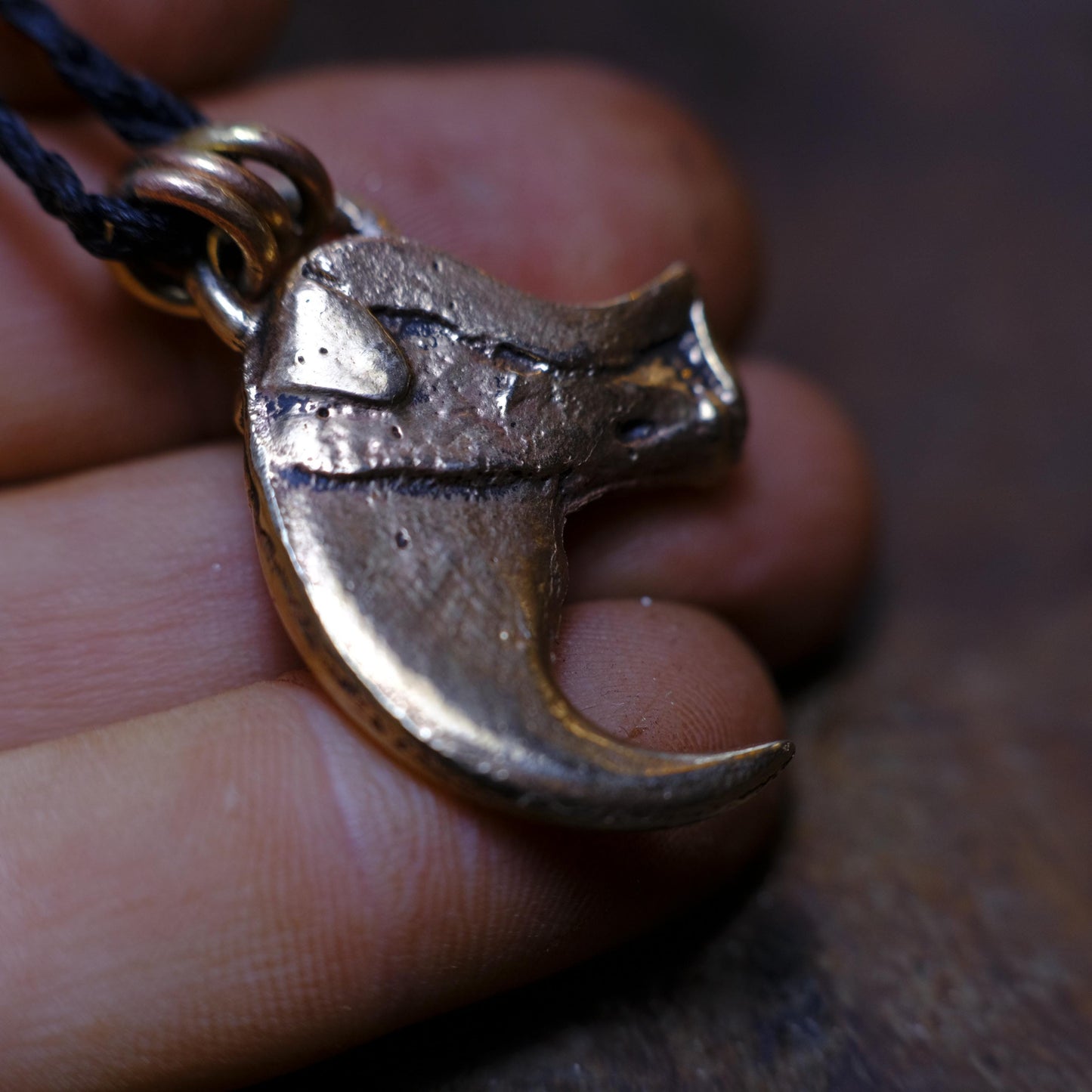 Brass Tiger Claw Pendant with Adjustable Hand Woven Style Necklace