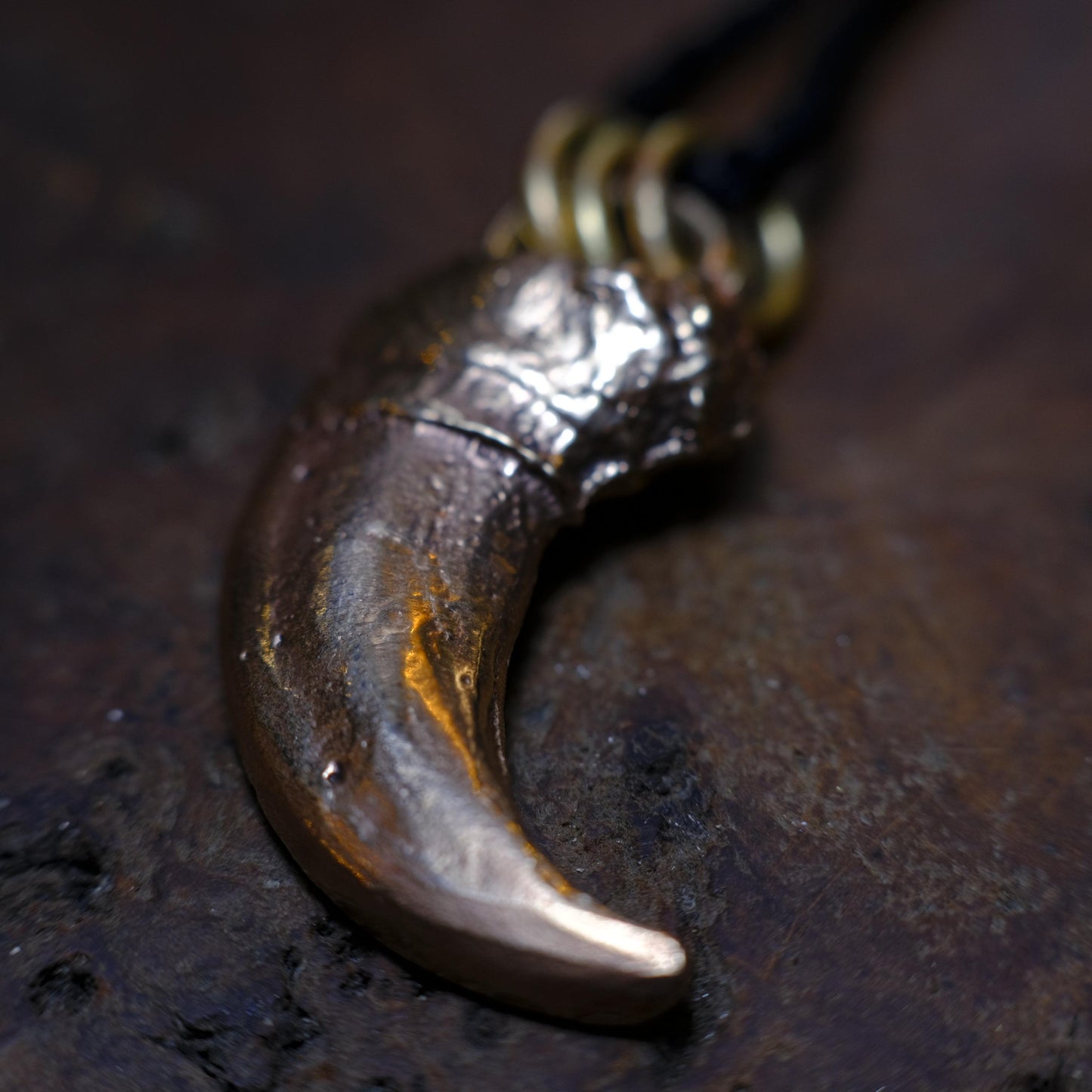 Brass Bear Claw Pendant with Adjustable Hand Woven Style Necklace