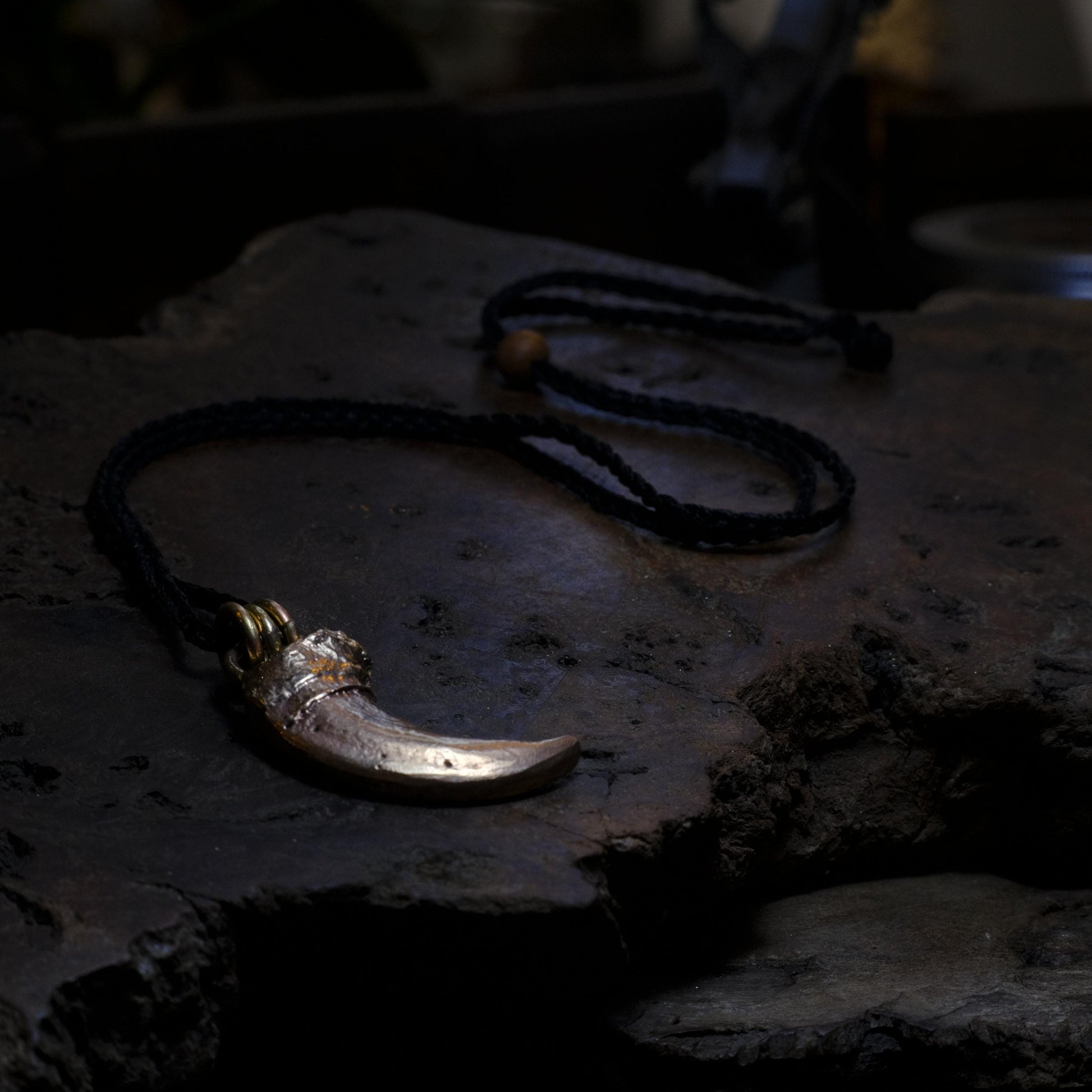 Brass Bear Claw Pendant with Adjustable Hand Woven Style Necklace