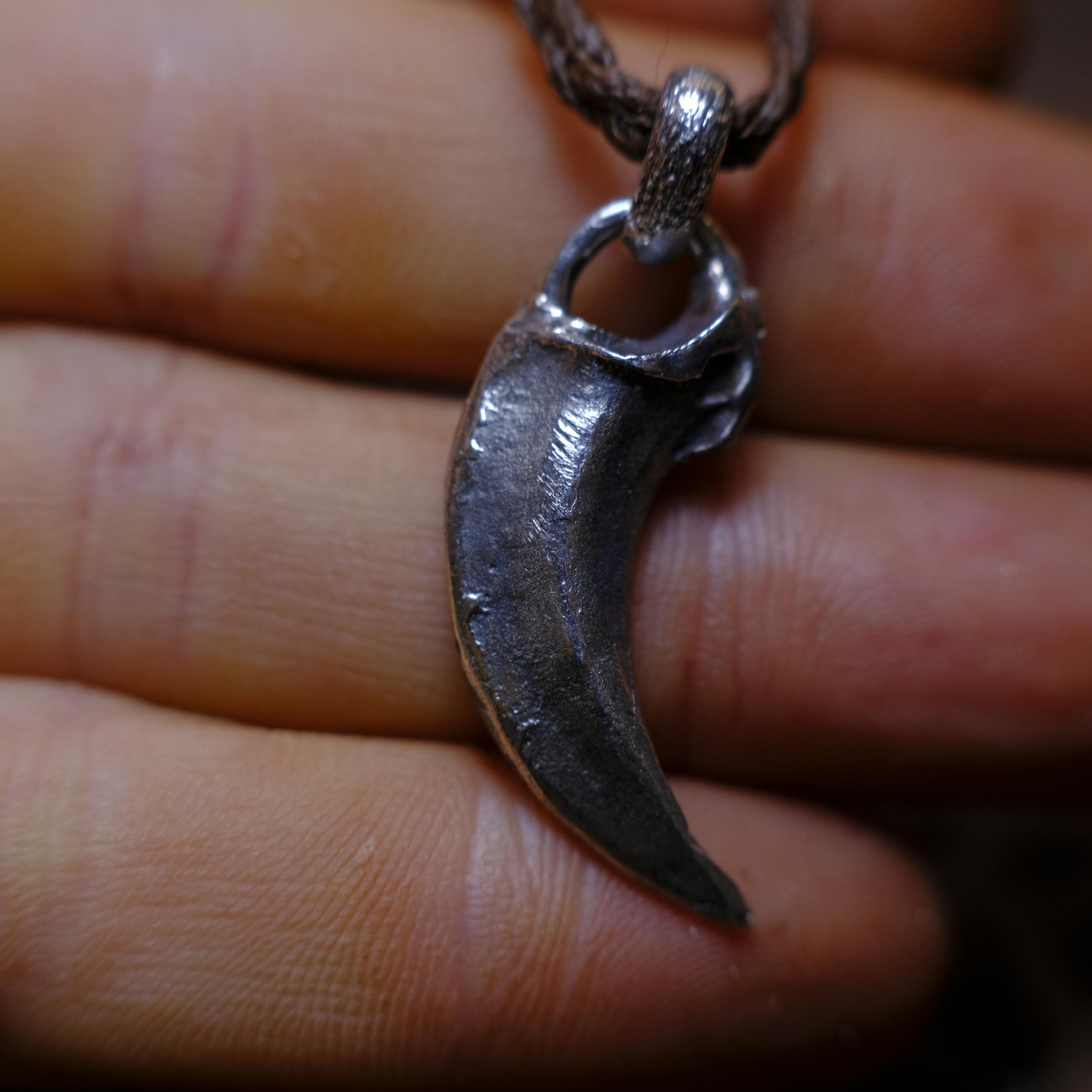 Oxidised Silver Wolf Claw Pendant with Adjustable Hand Woven Cord