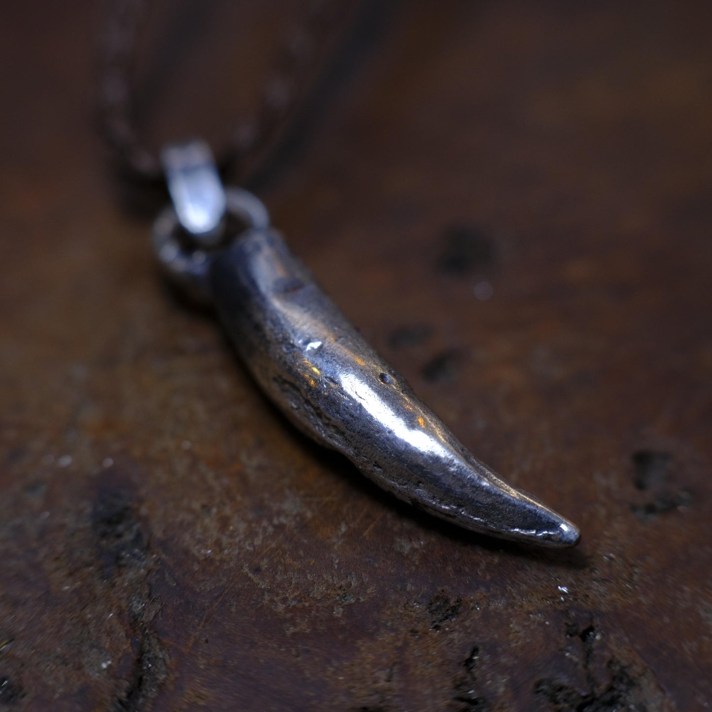Silver Crocodile Tooth Pendant with Adjustable Hand Woven Macrame Style Necklace