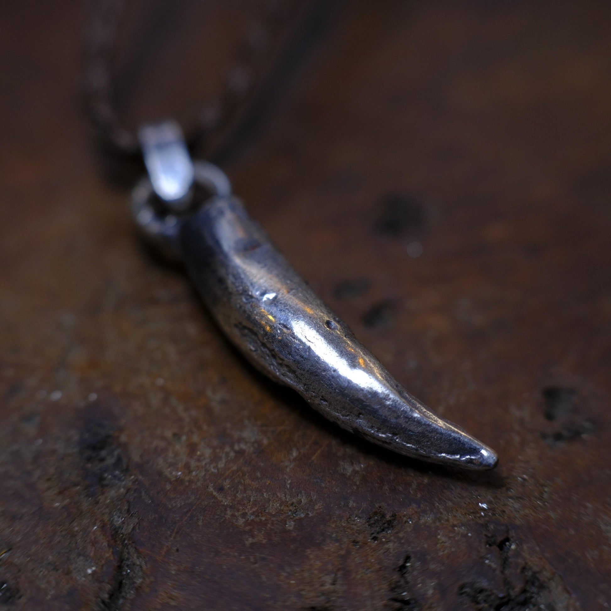 Silver Crocodile Tooth Pendant with Adjustable Hand Woven Macrame Style Necklace