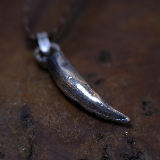 Silver Crocodile Tooth Pendant with Adjustable Hand Woven Macrame Style Necklace