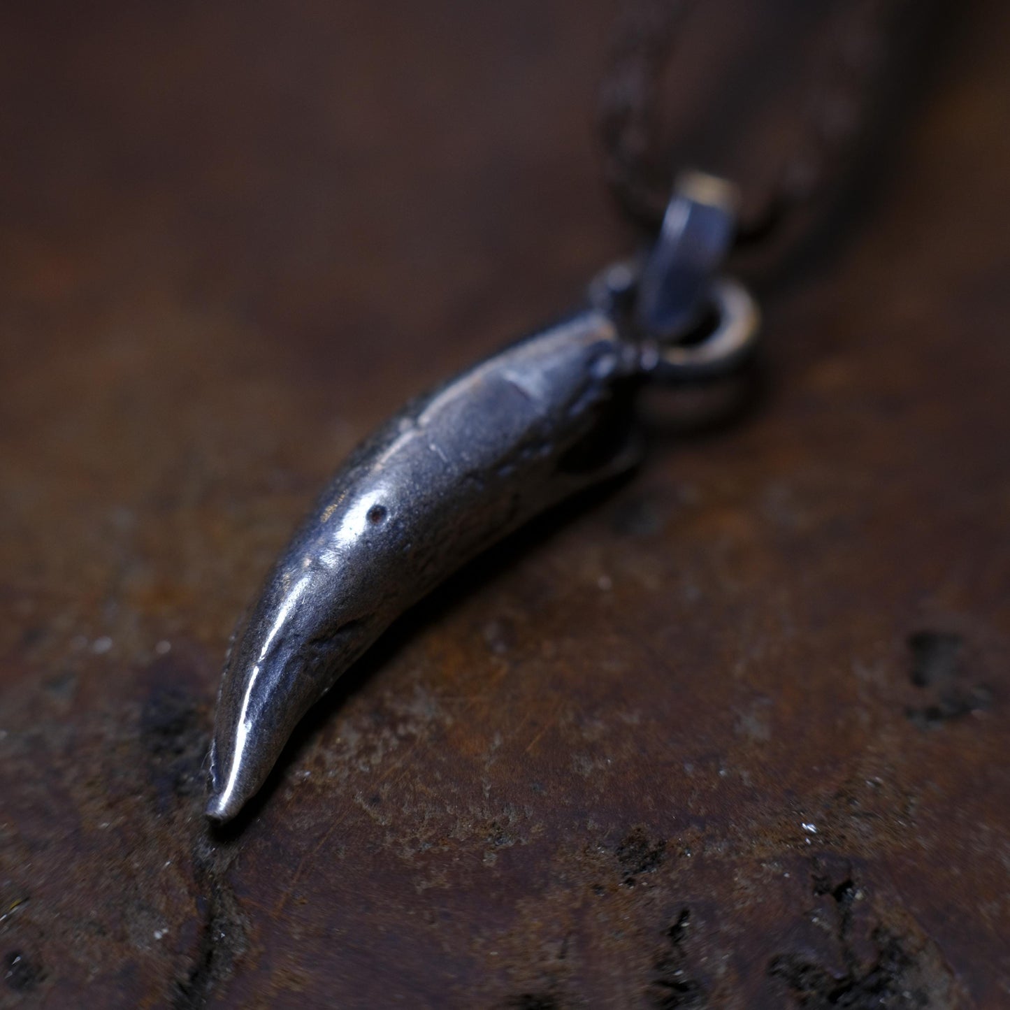 Silver Crocodile Tooth Pendant with Adjustable Hand Woven Macrame Style Necklace