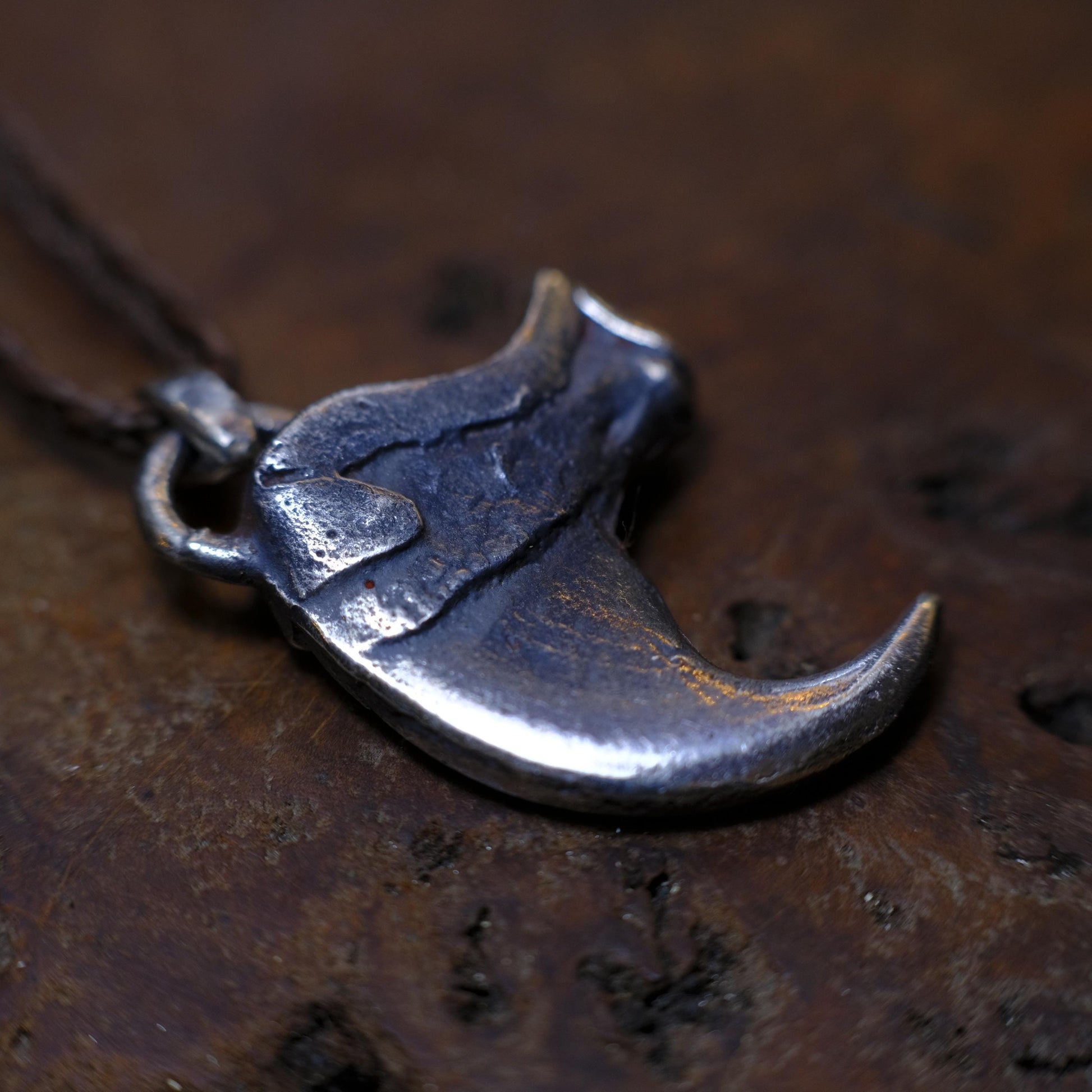 Sterling Silver Tiger Claw Pendant with Adjustable Hand Woven Style Necklace