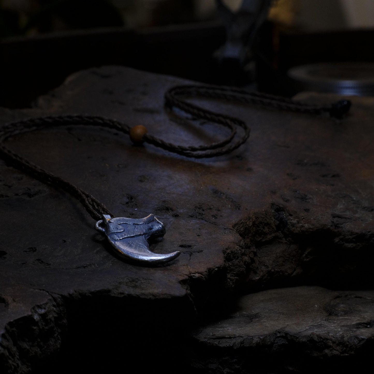 Sterling Silver Tiger Claw Pendant with Adjustable Hand Woven Style Necklace