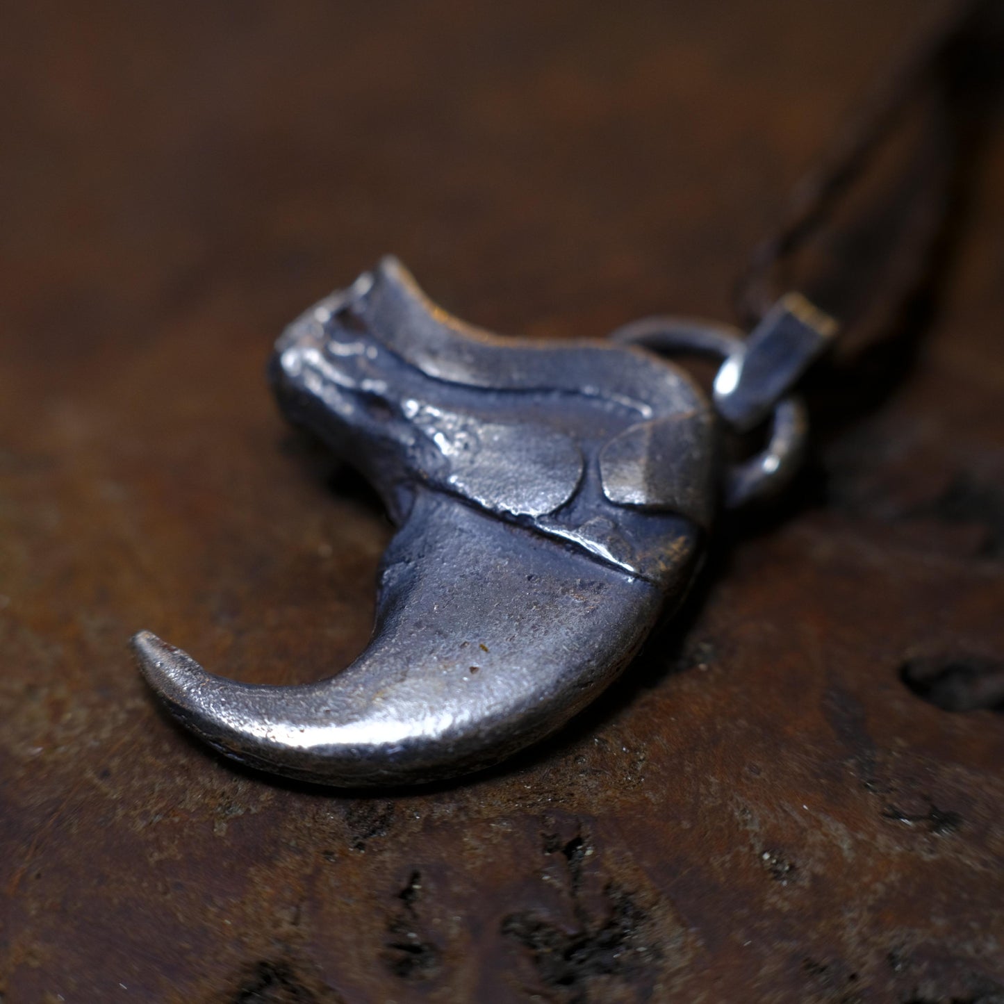 Sterling Silver Tiger Claw Pendant with Adjustable Hand Woven Style Necklace