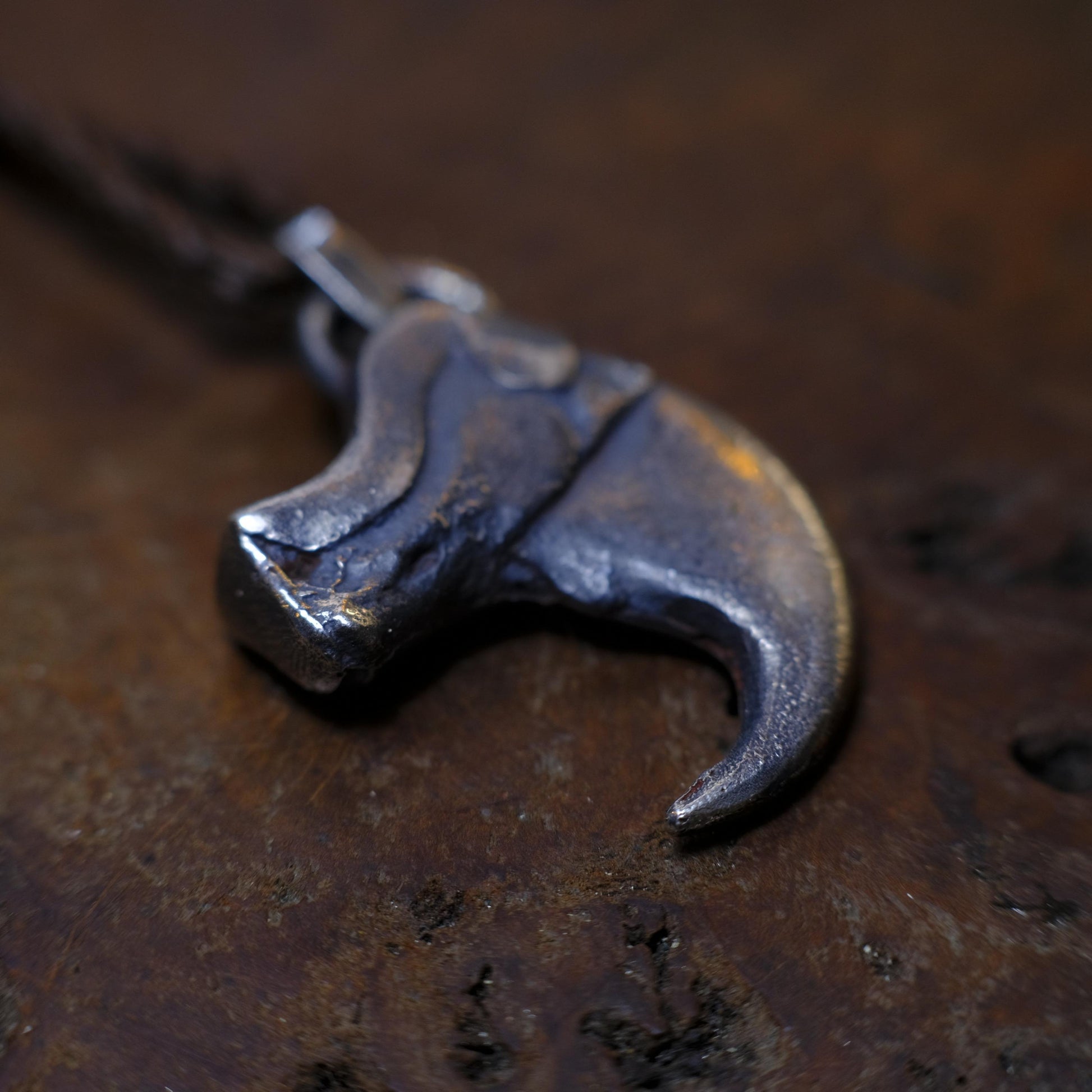 Sterling Silver Tiger Claw Pendant with Adjustable Hand Woven Style Necklace