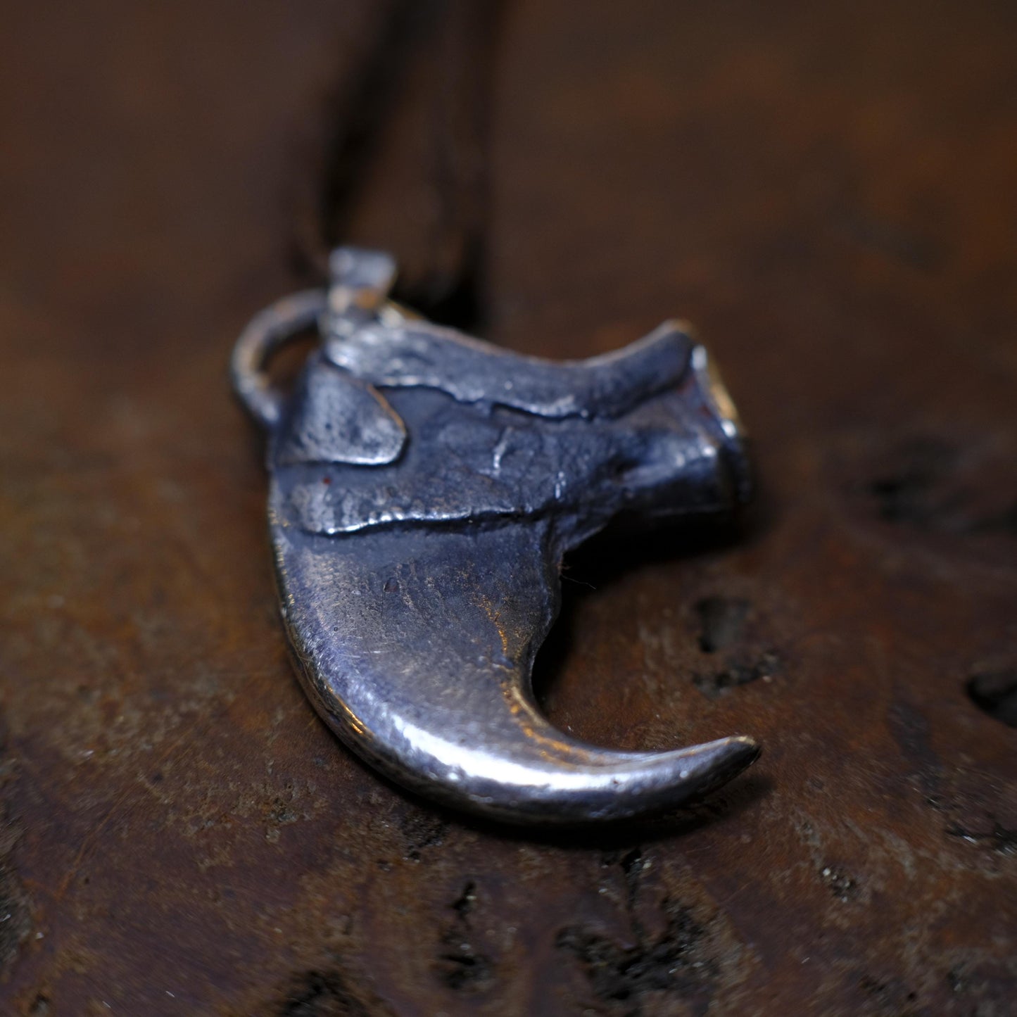 Sterling Silver Tiger Claw Pendant with Adjustable Hand Woven Style Necklace