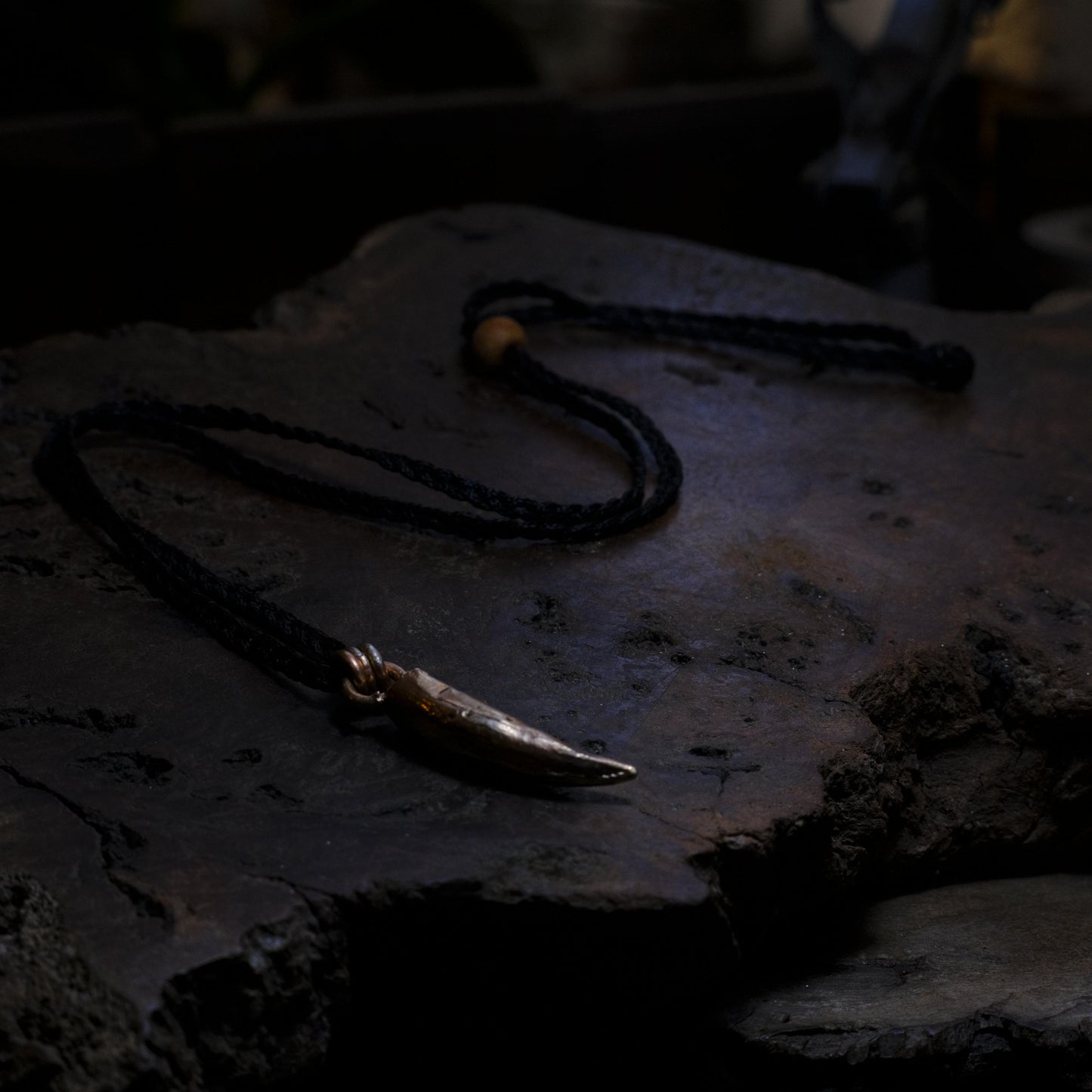 Brass Crocodile Tooth Pendant with Adjustable Hand Woven Style Necklace