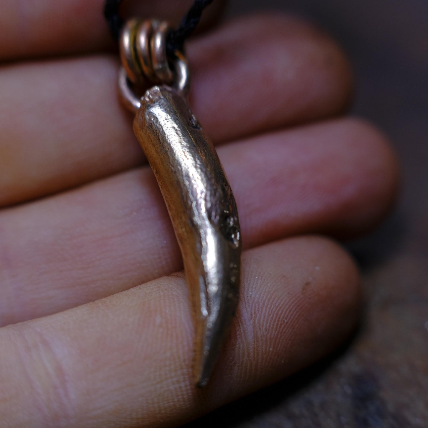 Brass Crocodile Tooth Pendant with Adjustable Hand Woven Style Necklace