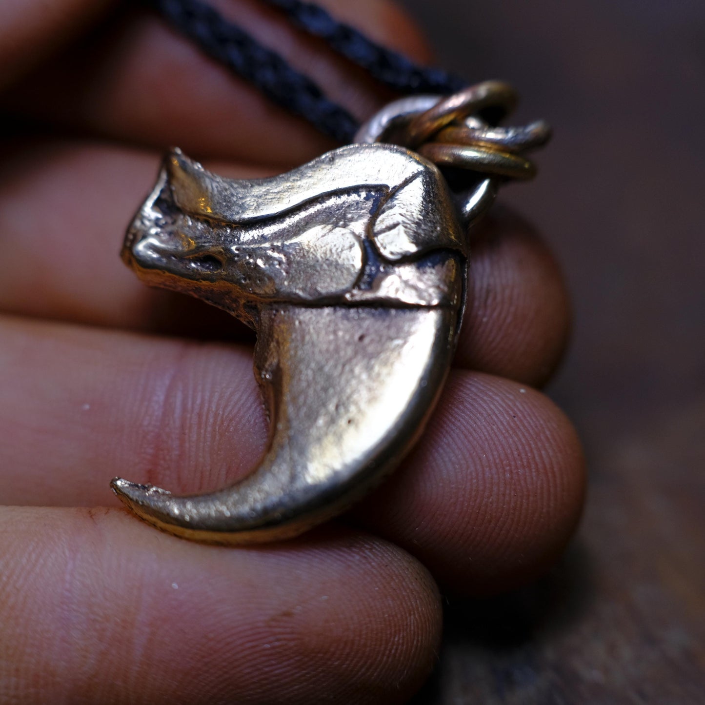 Brass Tiger Claw Pendant with Adjustable Hand Woven Style Necklace