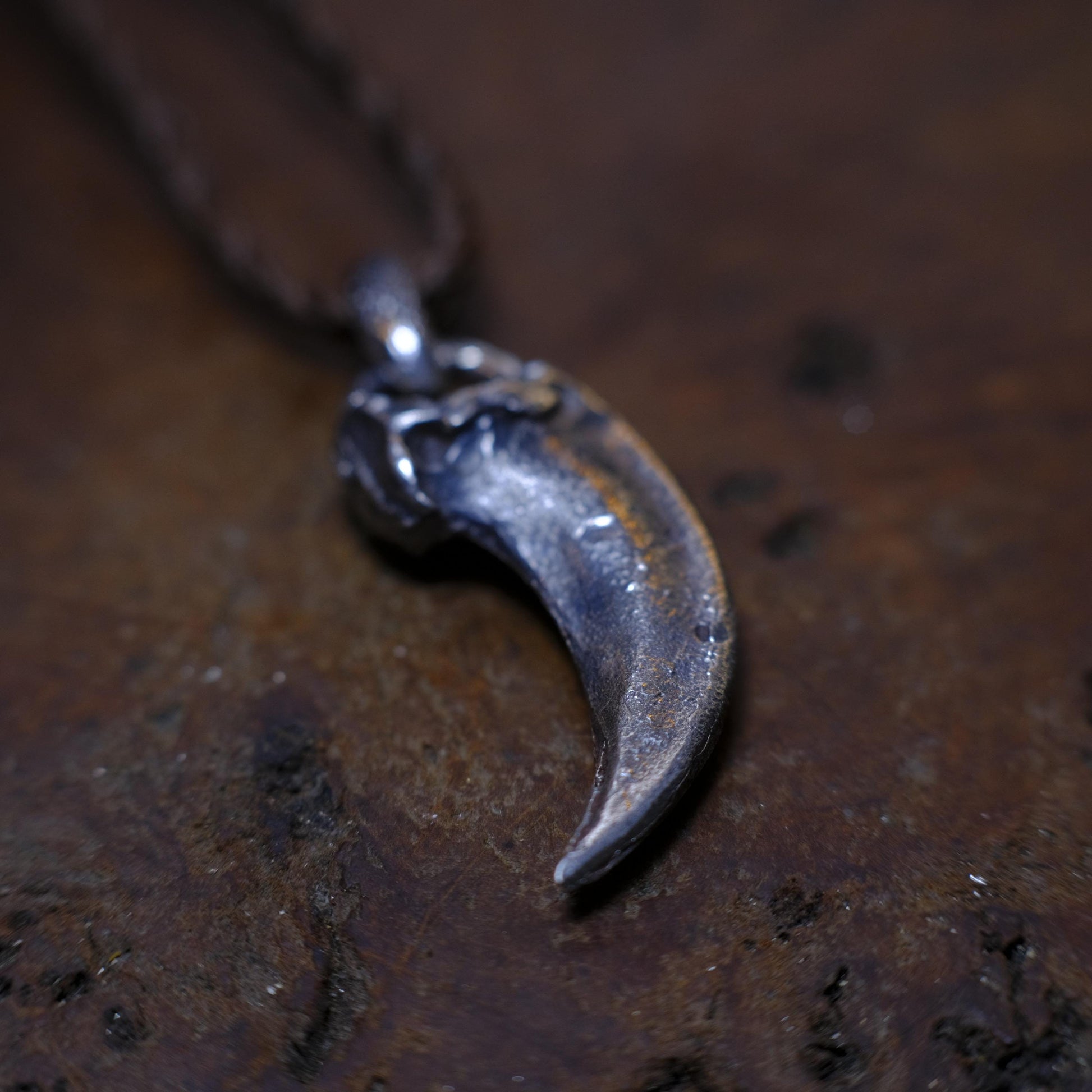 Oxidised Silver Wolf Claw Pendant with Adjustable Hand Woven Cord