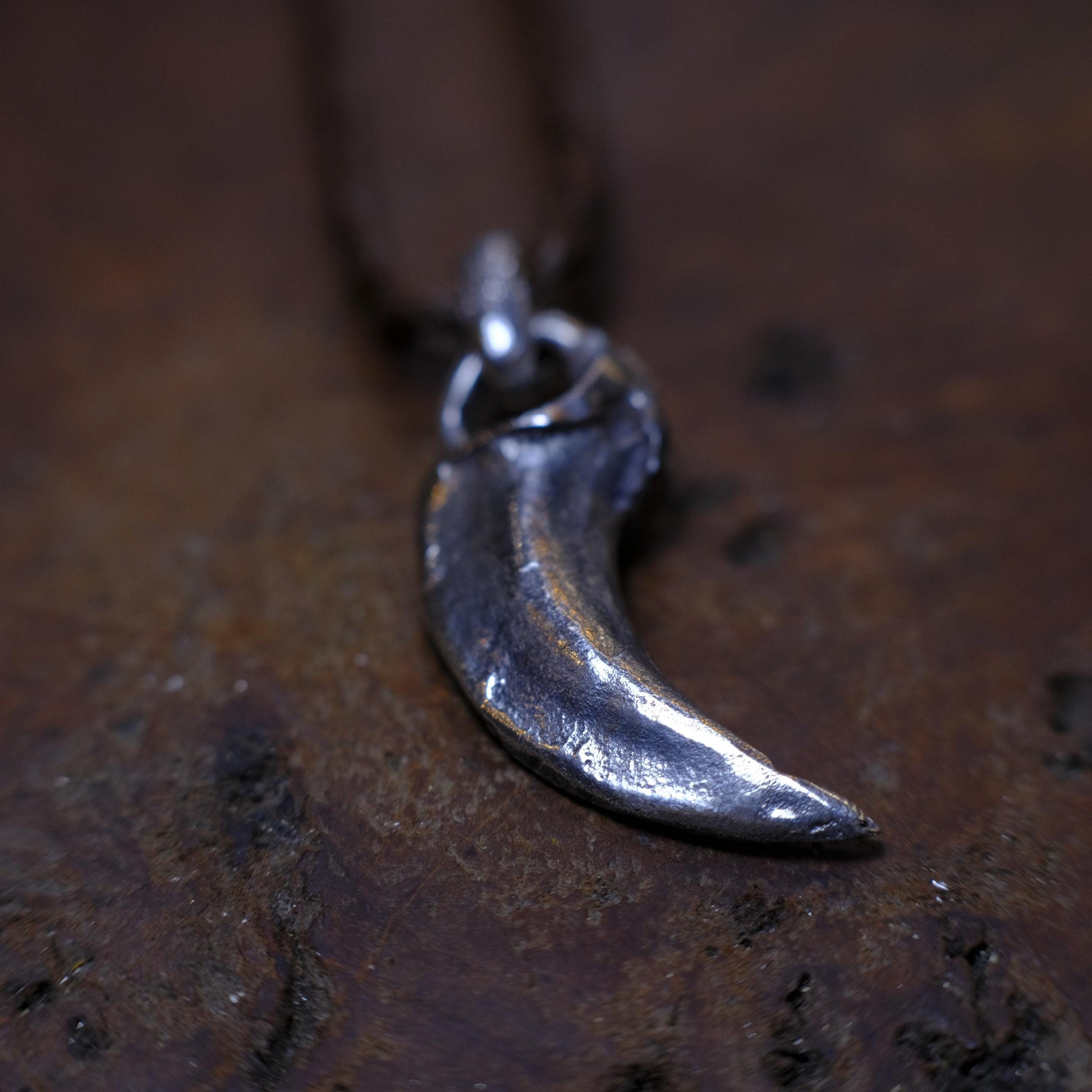 Oxidised Silver Wolf Claw Pendant with Adjustable Hand Woven Cord