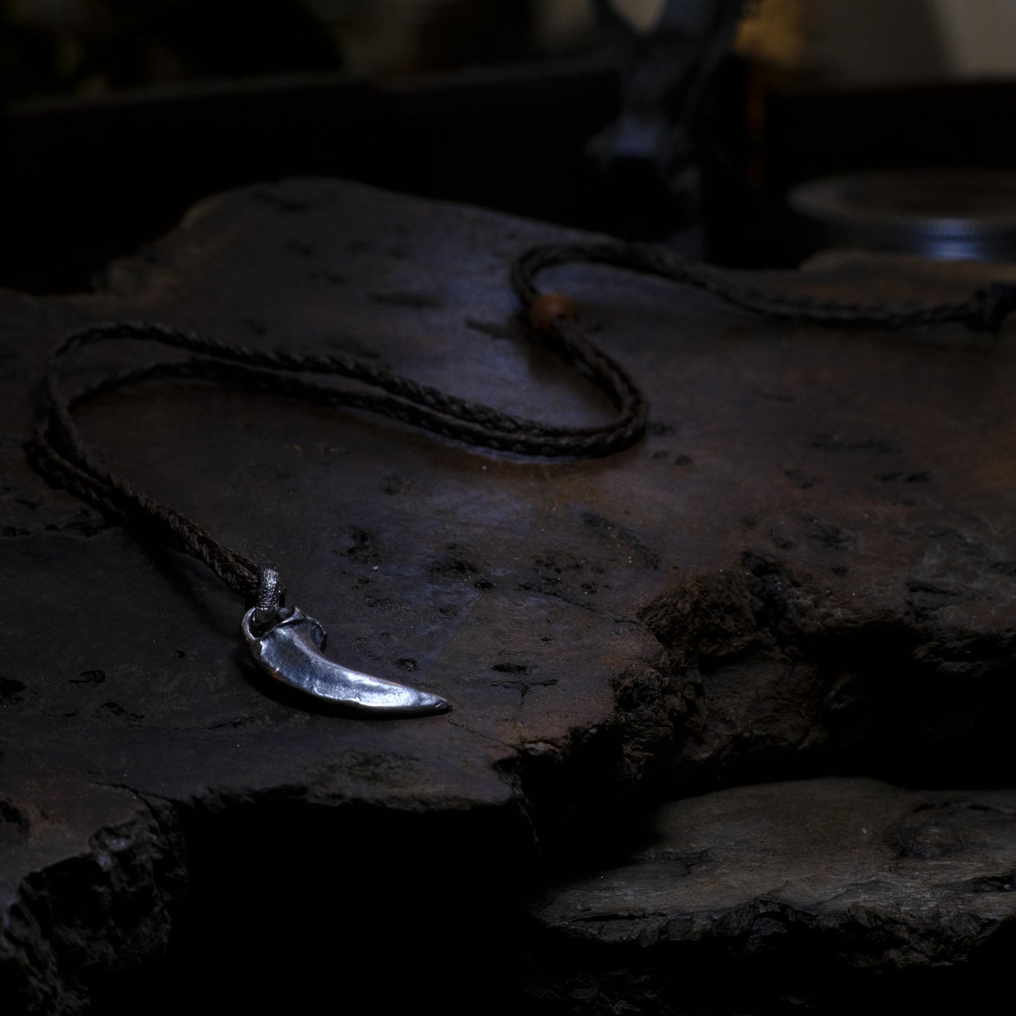 Oxidised Silver Wolf Claw Pendant with Adjustable Hand Woven Cord