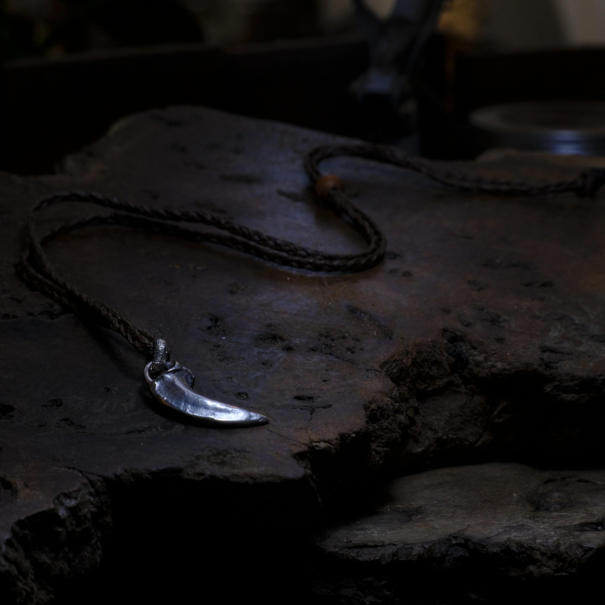 Oxidised Silver Wolf Claw Pendant with Adjustable Hand Woven Cord