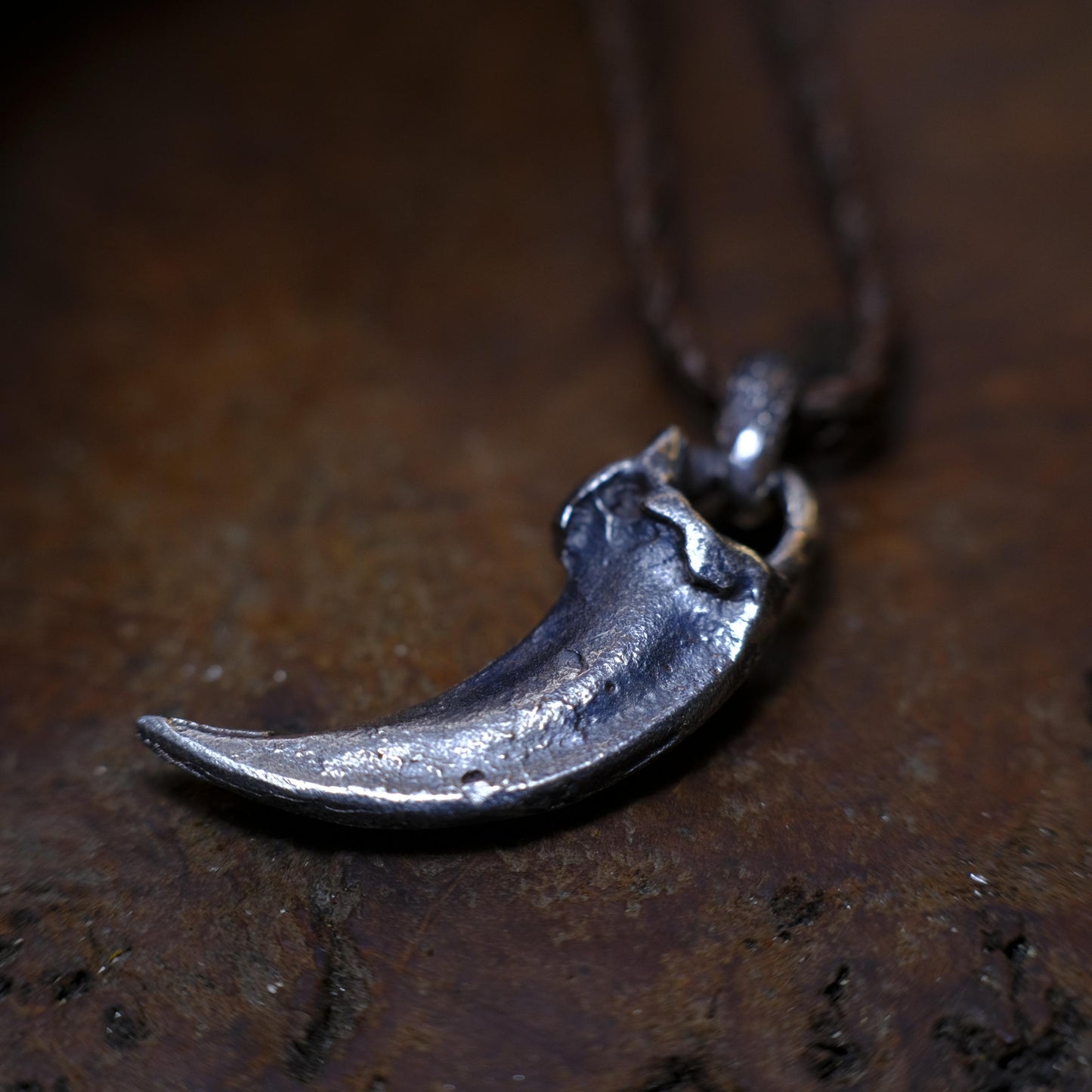Oxidised Silver Wolf Claw Pendant with Adjustable Hand Woven Cord
