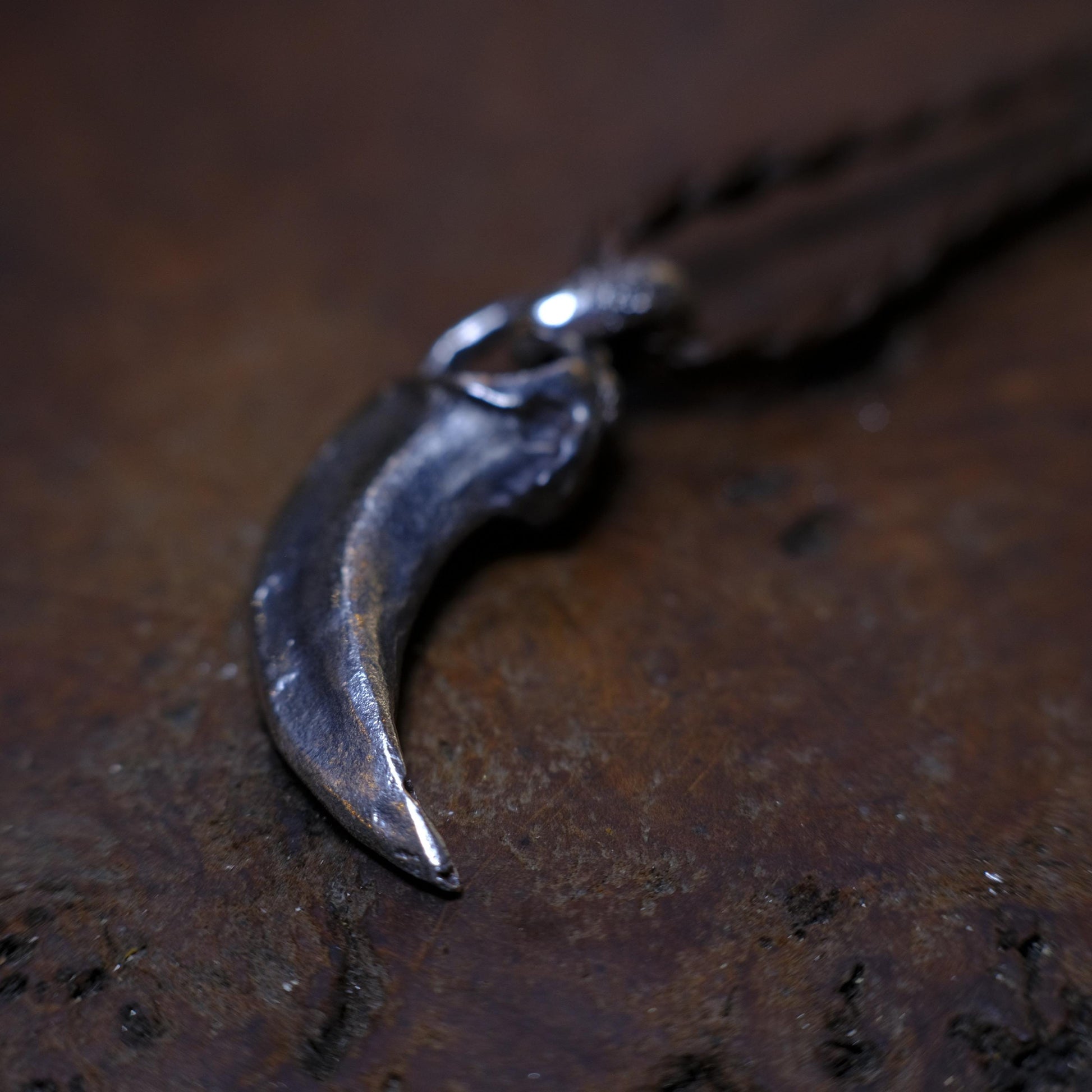 Oxidised Silver Wolf Claw Pendant with Adjustable Hand Woven Cord