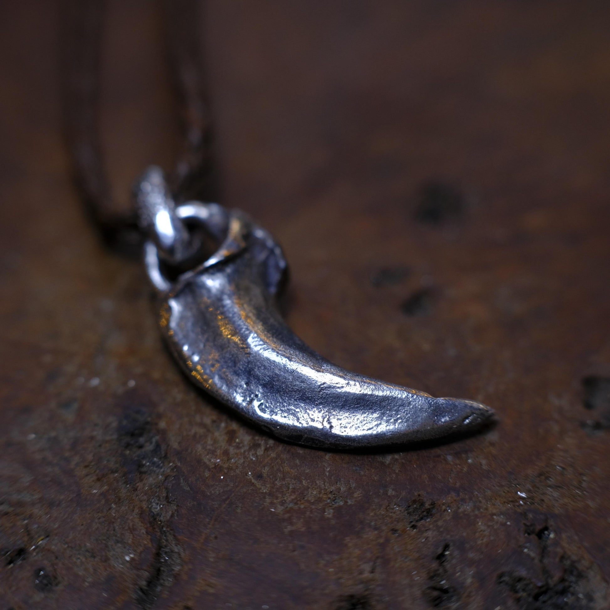 Oxidised Silver Wolf Claw Pendant with Adjustable Hand Woven Cord