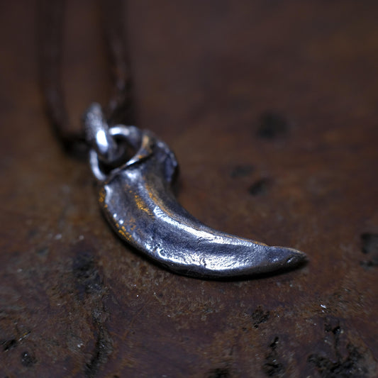 Oxidised Silver Wolf Claw Pendant with Adjustable Hand Woven Cord