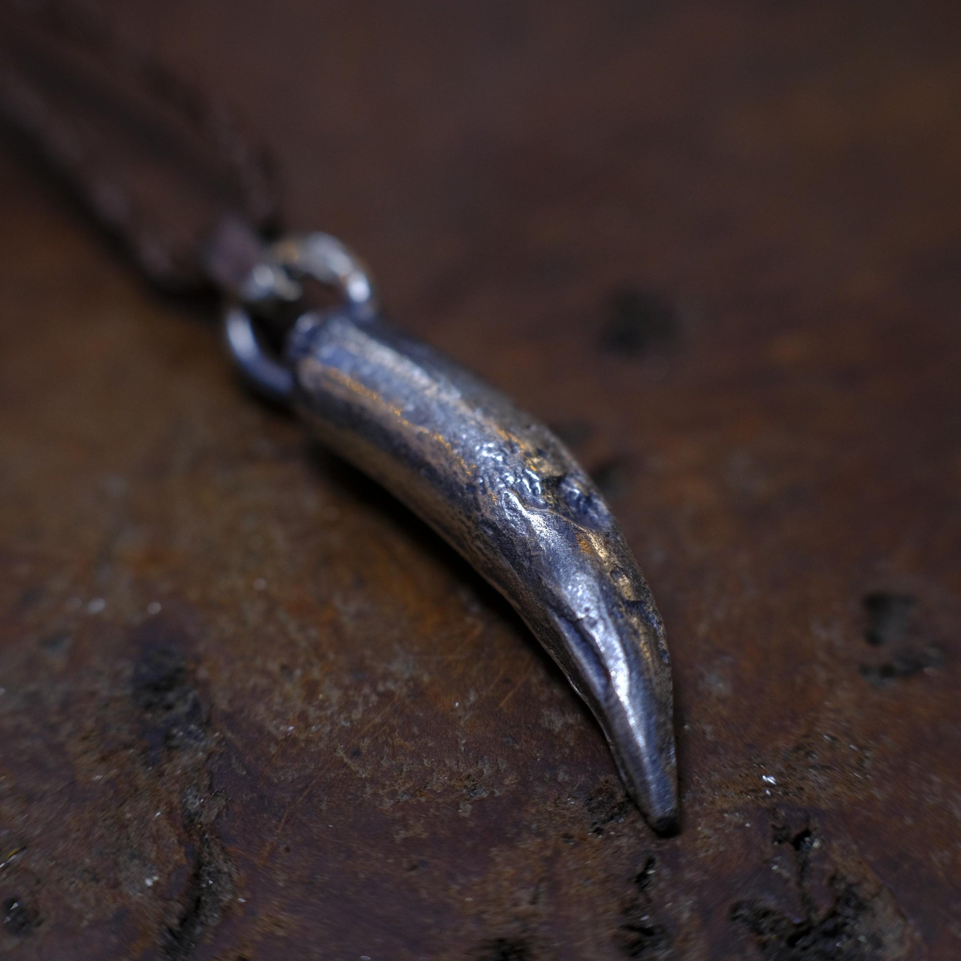 Silver Crocodile Tooth Pendant with Adjustable Hand Woven Macrame Style Necklace