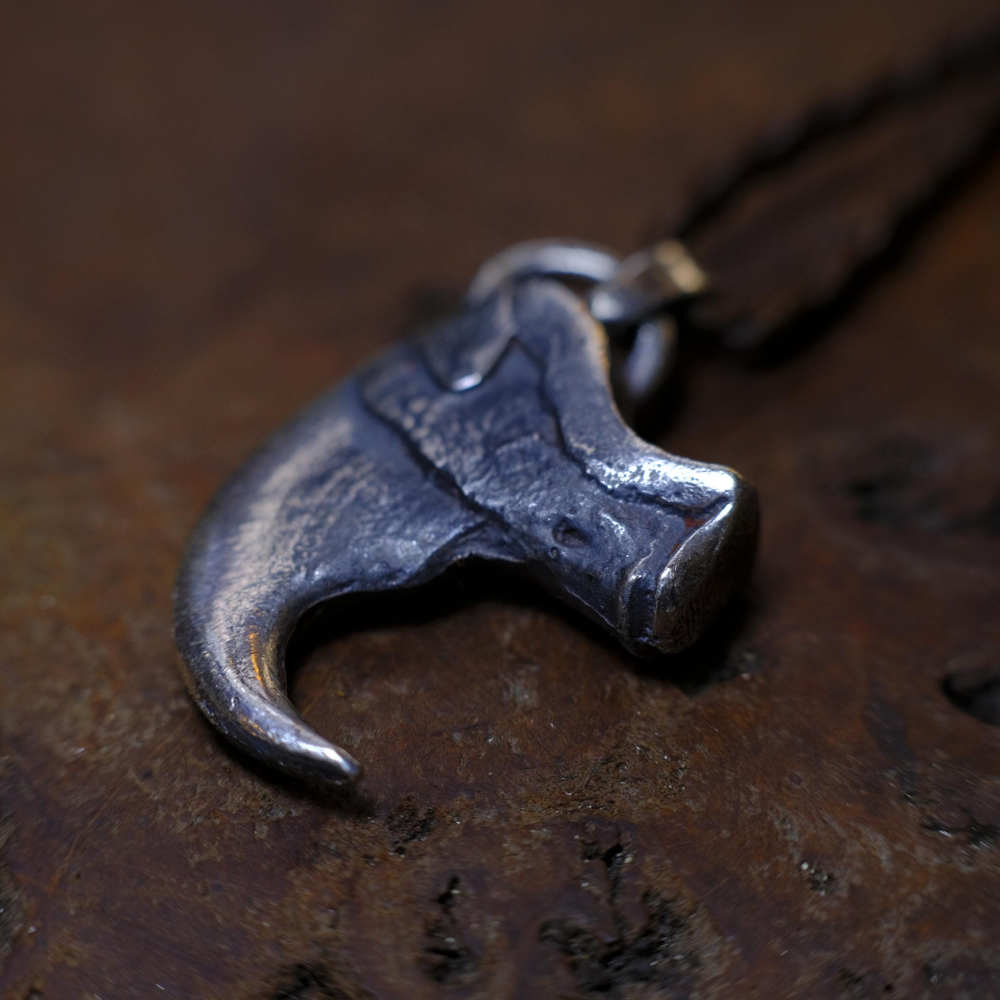 Sterling Silver Tiger Claw Pendant with Adjustable Hand Woven Style Necklace