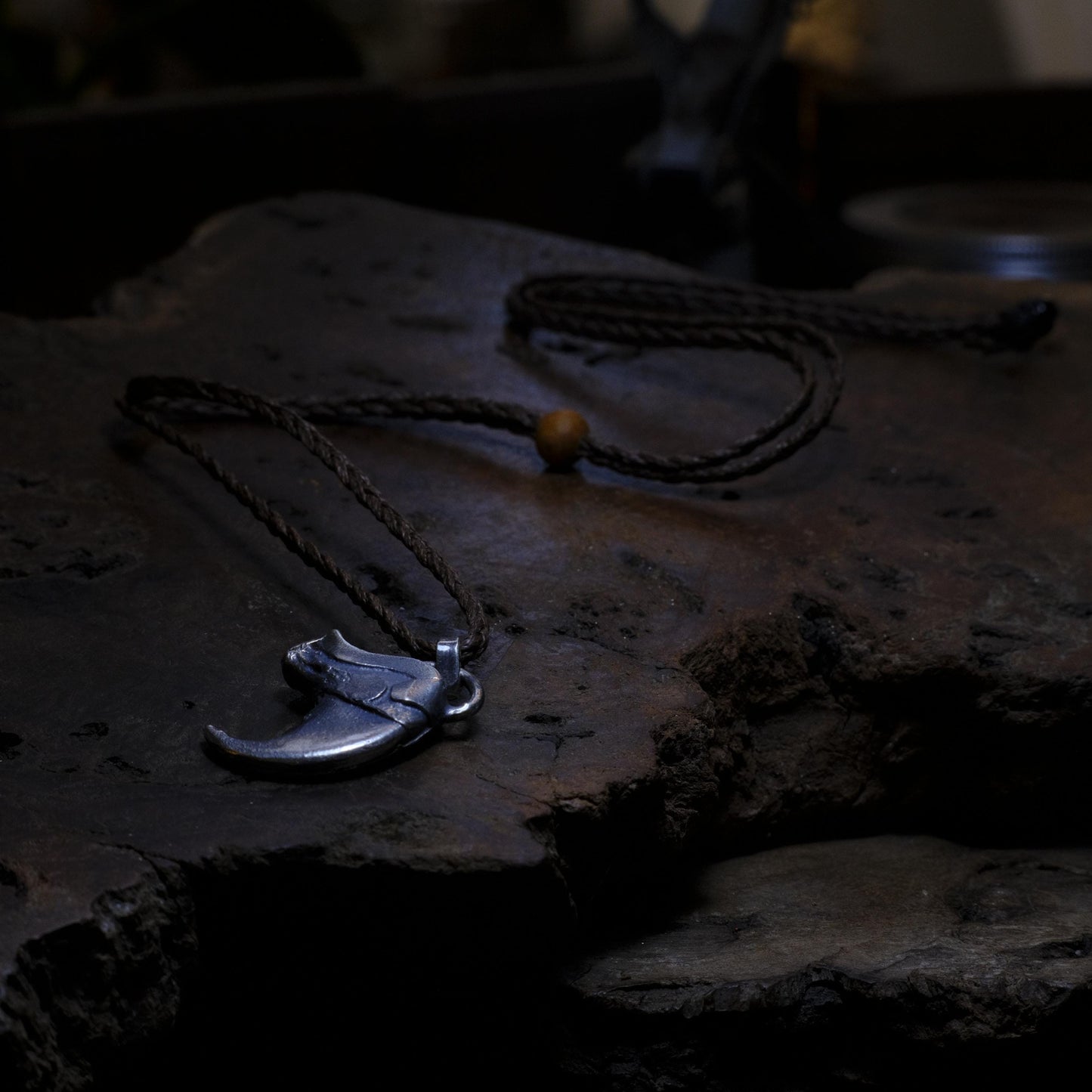 Sterling Silver Tiger Claw Pendant with Adjustable Hand Woven Style Necklace