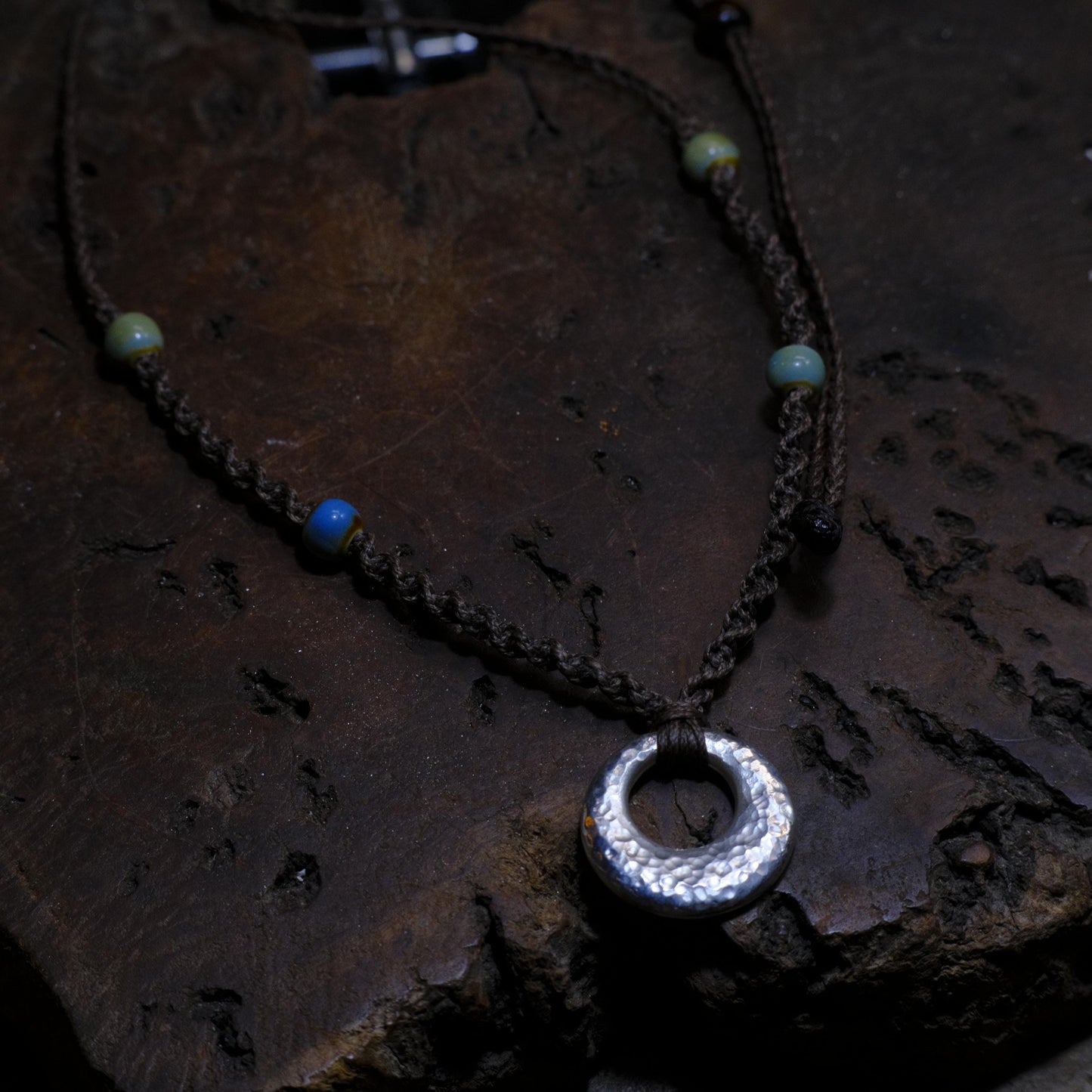 Hand Made Lunar Inspired Sterling Silver Pendant on Macrame Necklace